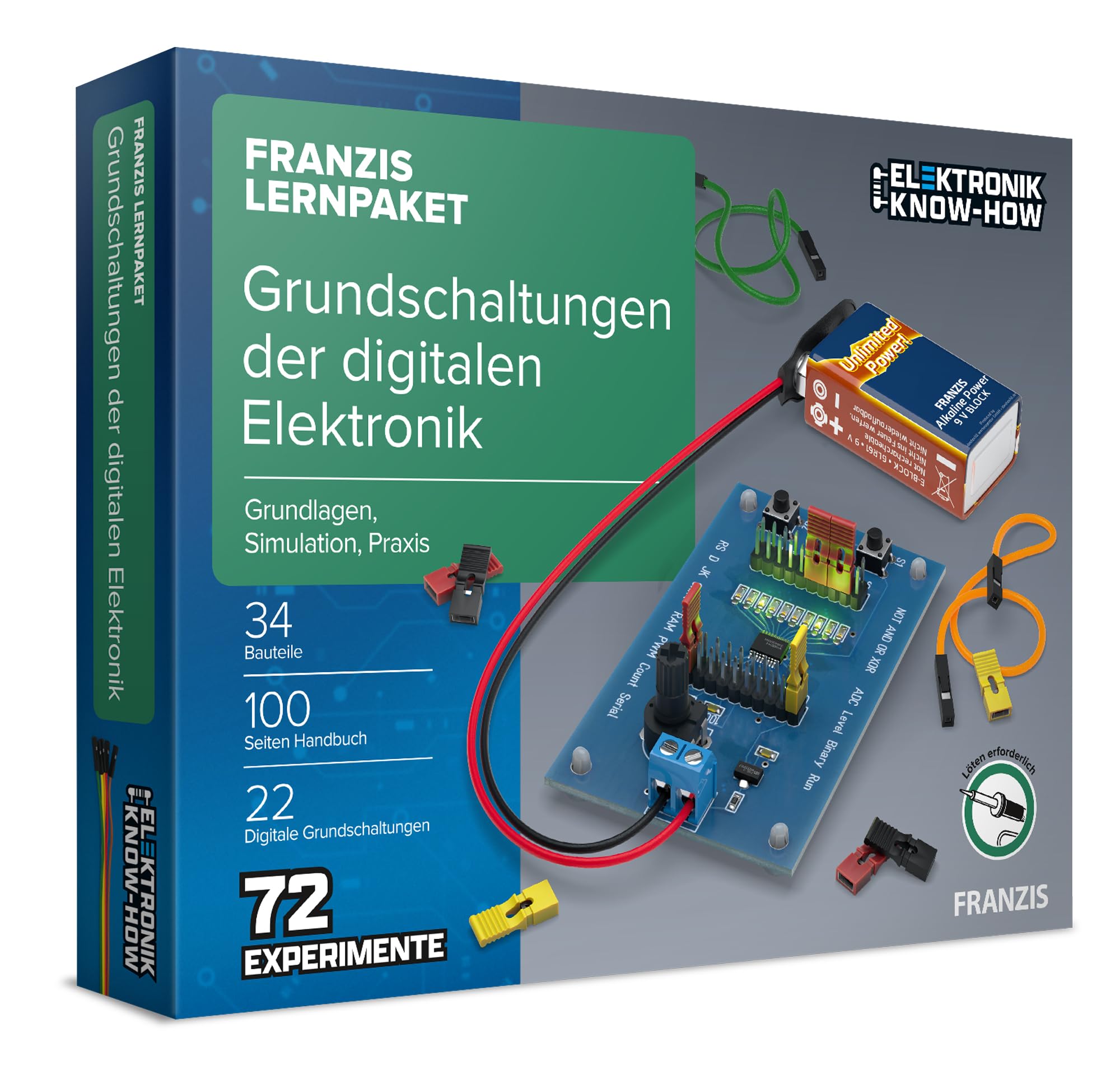 FRANZIS 67204 - Lernpaket Grundschaltungen der digitalen Elektronik - Komplettset für 72 Praxis-Projekte, inkl. Handbuch