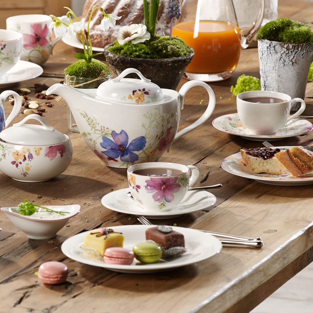 Villeroy & Boch Mariefleur Gris Basic - Set di 6 piatti da dessert con decorazione floreale su tutta la superficie, in porcellana di alta qualità, colore: Bianco/Multicolore