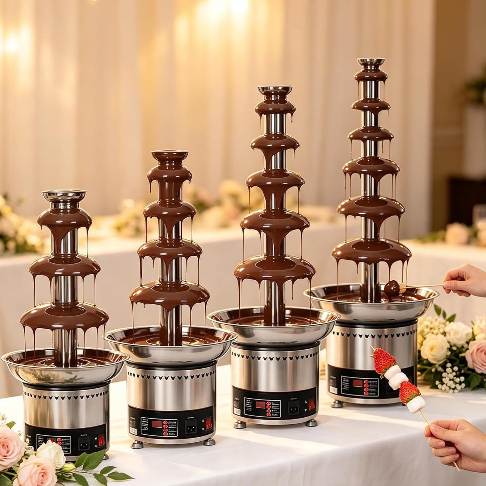 Fontaine à Chocolat à 4/5/6/7 Niveaux 3-8kg Grand Ensemble à Fondue 4Tiers