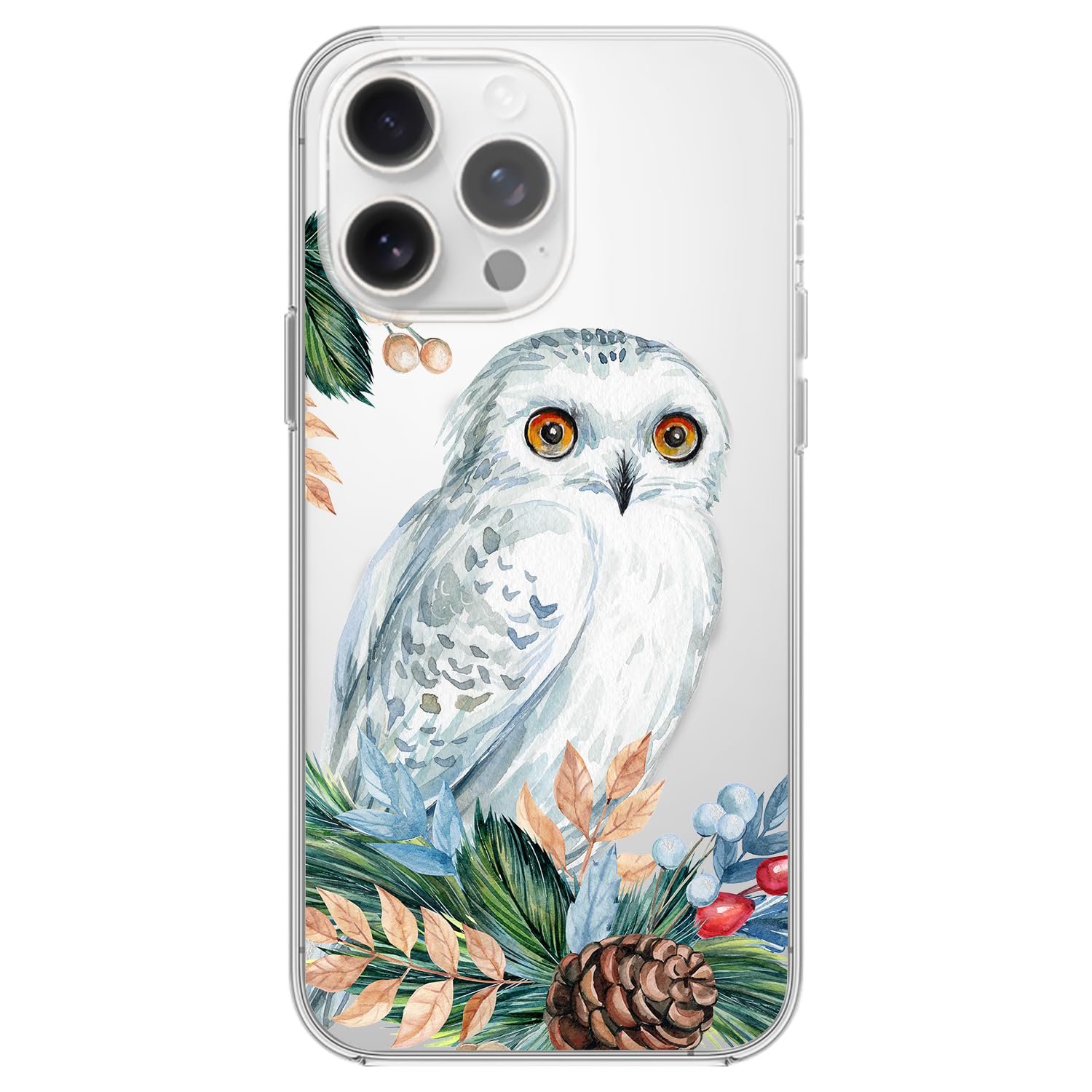 Blingy's for iPhone 16 Pro Case, Cute Floral Owl Style Fun Animal Pattern Bird Design Transparent Soft TPU Protective Clear Case (6.3 inch) (White Owl