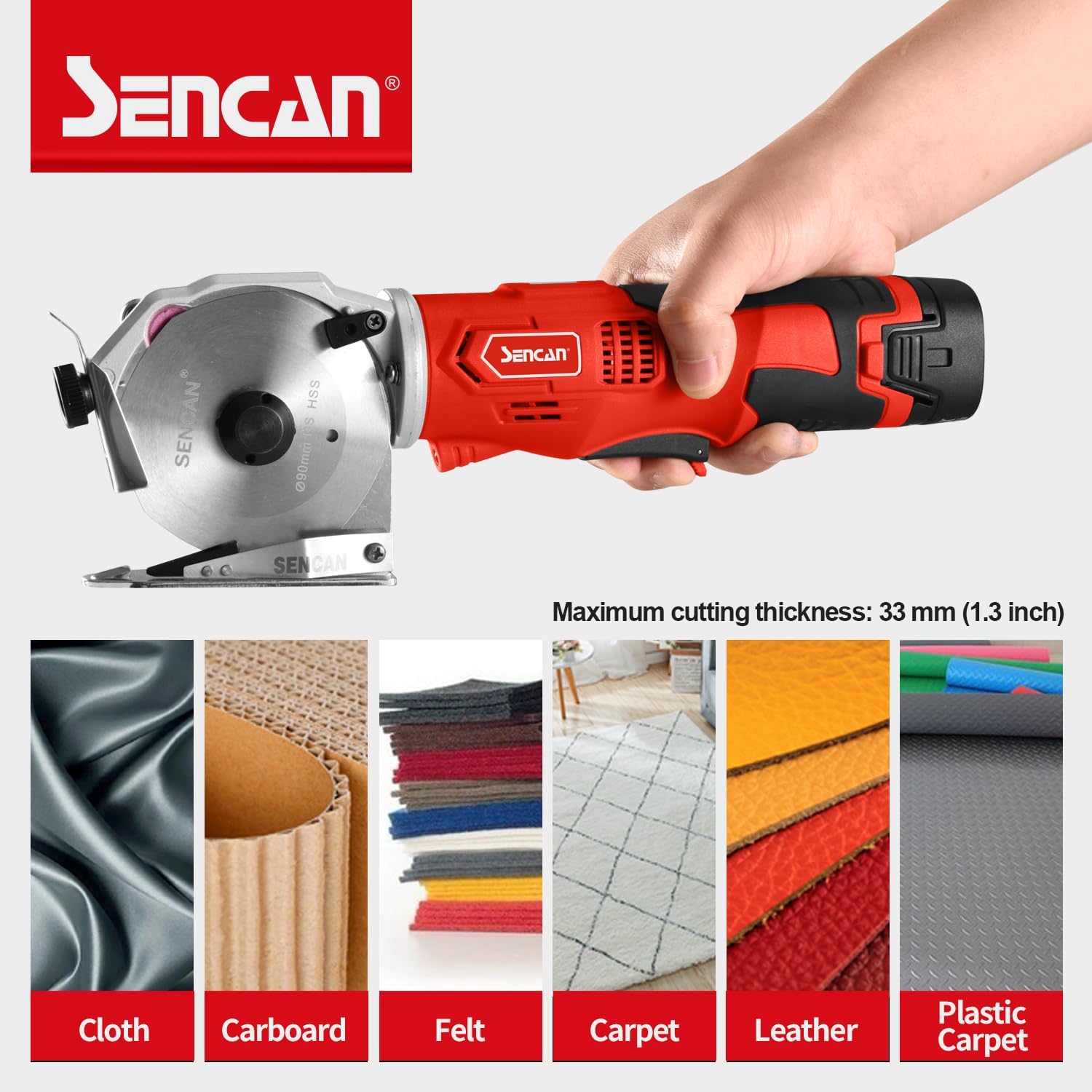 Cordless Electric Rotary Shear Cutter, Multi-layer Electric Fabric Scissors with 1.3"Cutting Thickness, for Cloth Fabric Leather and Carpet, Comes with 1 Battery, 2pcs blade, 14.4V