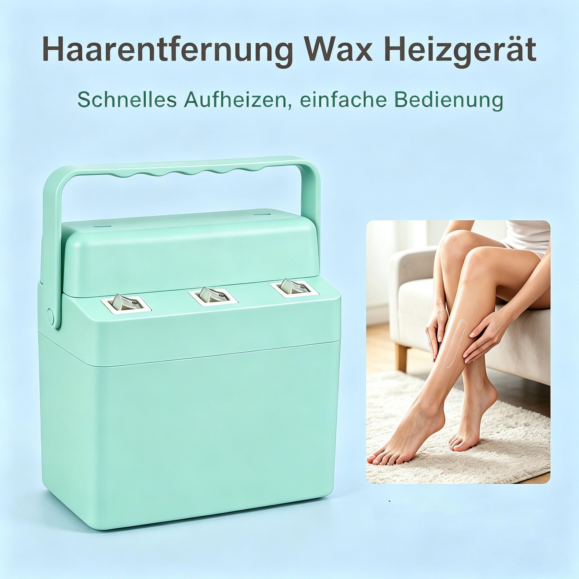 3-in-1-Roll-on-Wachs-Set, schnell aufheizendes Wachsschmelzgerät mit 3 Nachfüllrollen mit Honigwachs, Wachsroller-Heizset für die Ganzkörper-Haarentfernung (Grün, 3 in 1)