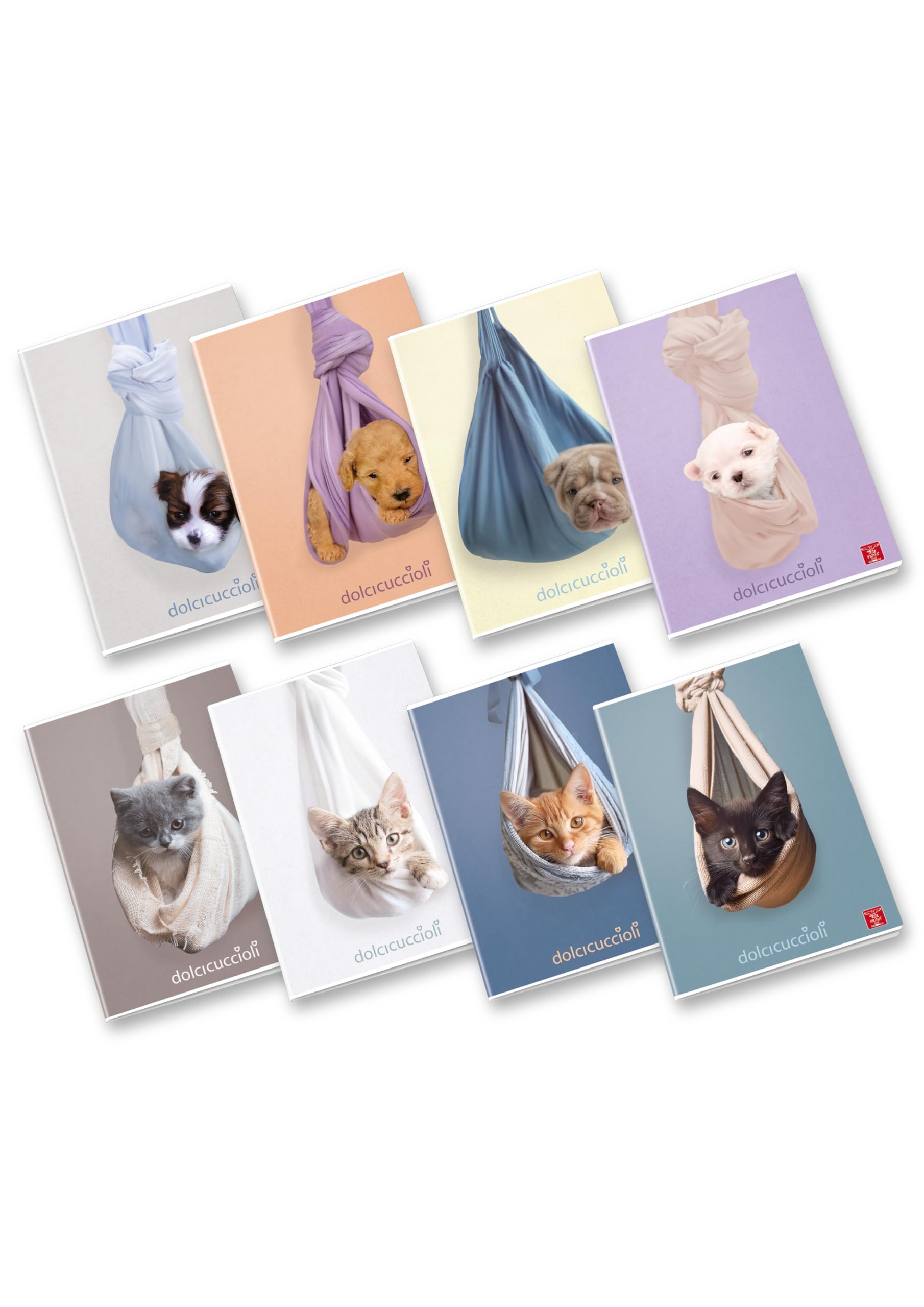 Pigna, Sweet Puppies Maxi Notebook A4 21 x 29.7 cm, 80 Pages + Margin, 80 g/m² Paper, Inner 0C, Lined with Margins, Assorted Envelopes, Pack of 10