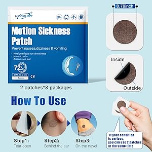 Hionfurt 16ct Motion Sickness Patches Sea Sickness Patches for Cruise, Car, Airplane, and Other Travel Non-Drowsy, Effective, Lasts 72 Hours