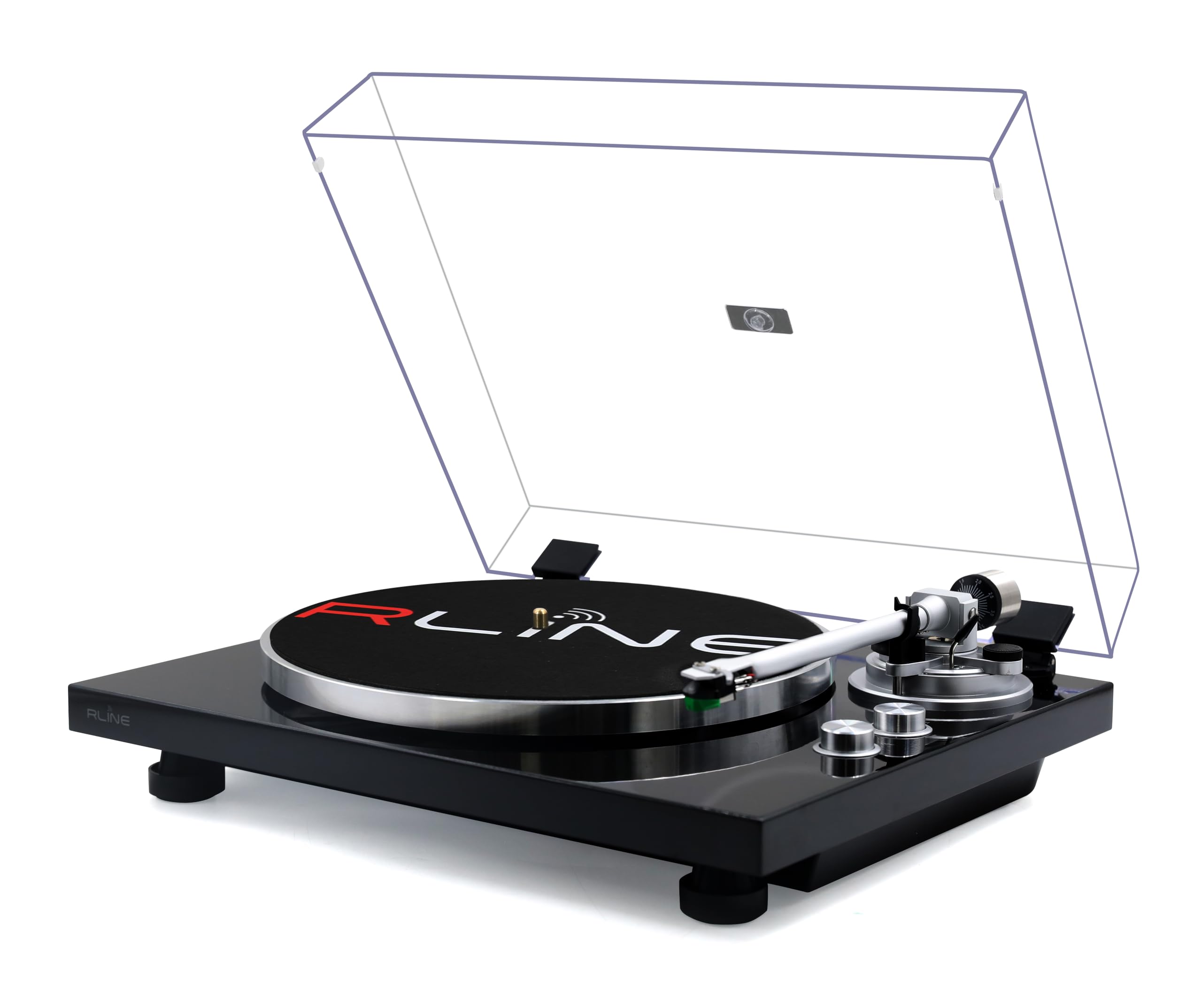 RLINE - Giradischi Vinili Bluetooth Nero Lucido, Lettore Vinili 33 e 45 Giri, Piatto 12" in Alluminio Pressofuso, Cartuccia Magnetica VM-95E, Pre-amplificatore Attivabile, Funzione Anti-Skating