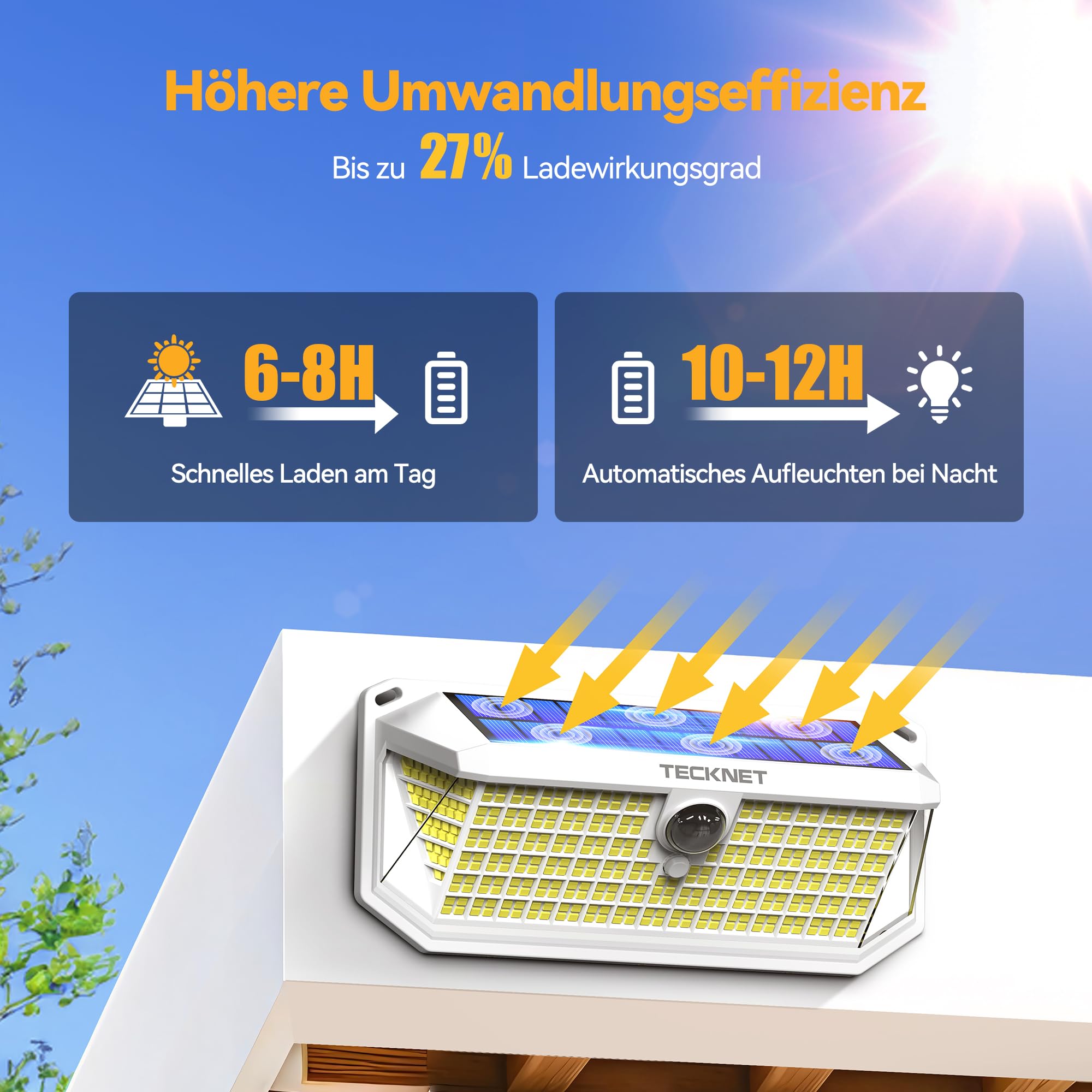 TECKNET Solarlicht für den Außenbereich, 4200 lm, 416 LEDs, für den Außenbereich, solarbetrieben | LED-Solarstrahler mit 300-Grad-Bewegung, 3 Modi, IP66, wasserdicht, für Garten, Garage, Hof, 4 Stück