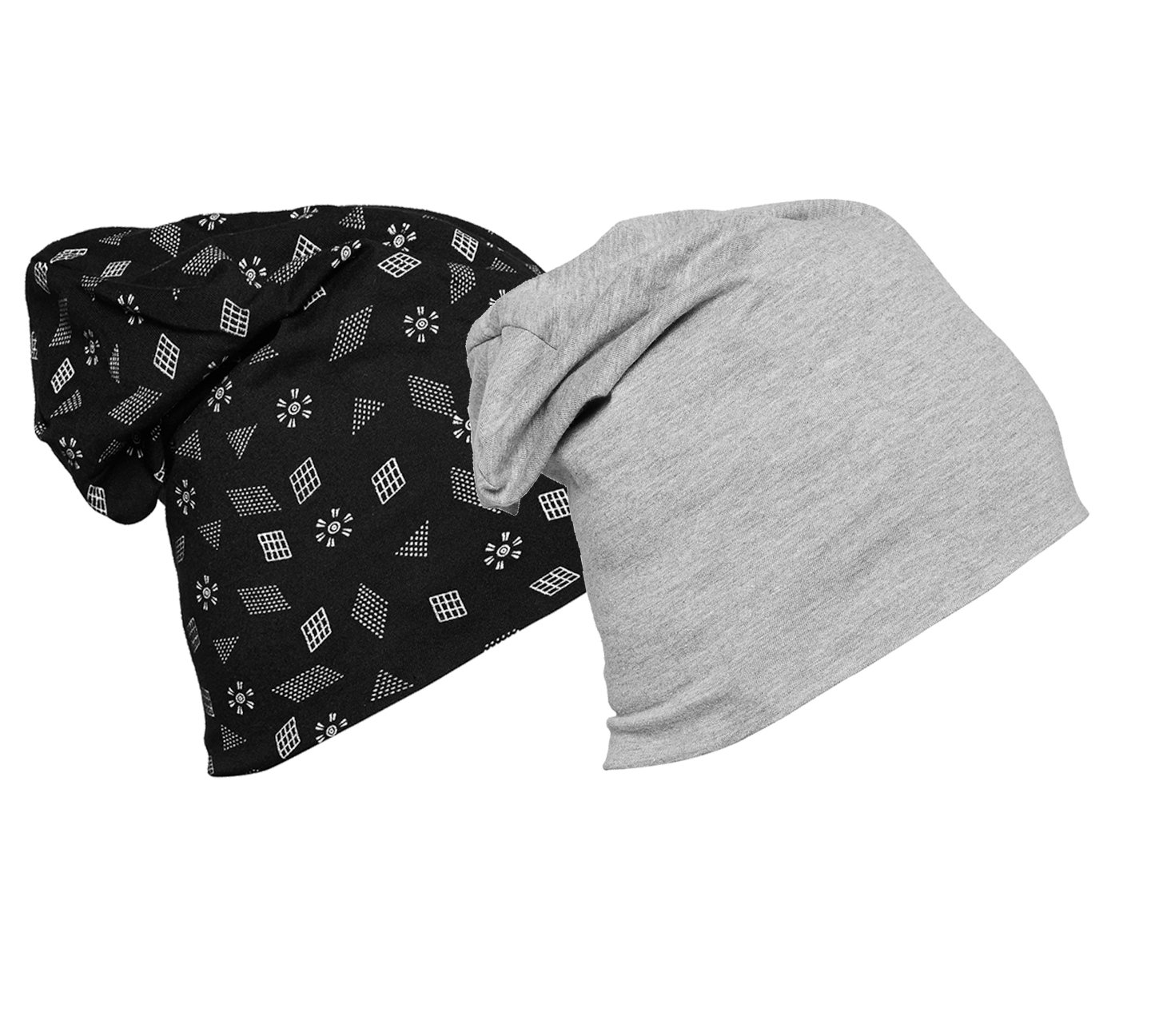Mack Jonney Multicolor Cotton Blended Free Size Beanie Cap for Men(Pack of 2)-Cap_MLNG_PRT-NO.2-BLK_02