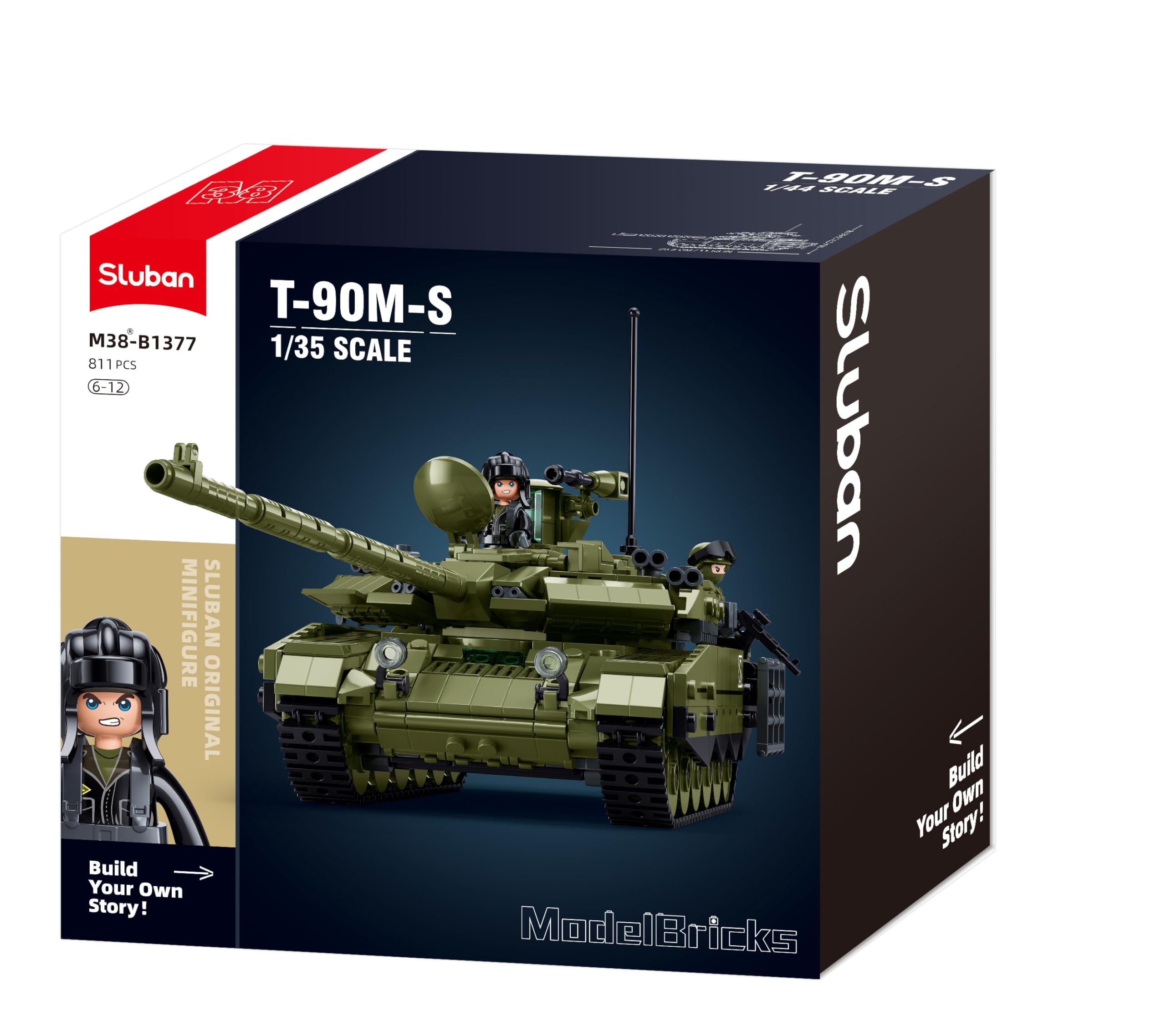 Sluban ModelBricks T-90M-S Militärpanzer, Maßstab 1:35, 811 Teile, mit 2 Minifiguren, für Kinder von 6 bis 12 Jahren