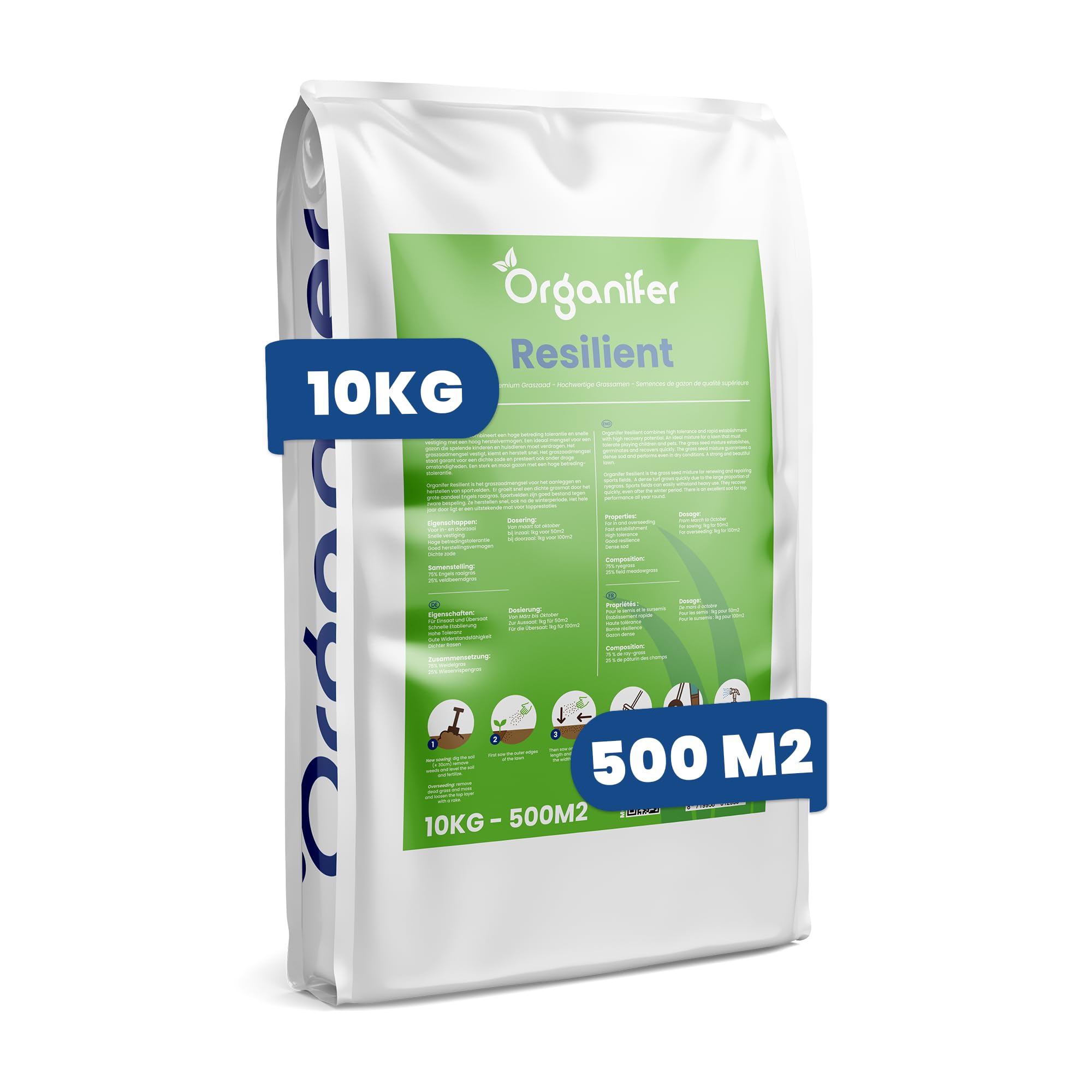 Spiel- & Sportrasen - 10kg | Schnell Keimend - NAK-zertifiziert - Hohe Belastbarkeit - Trittfest & Robust - 10kg - Organifer