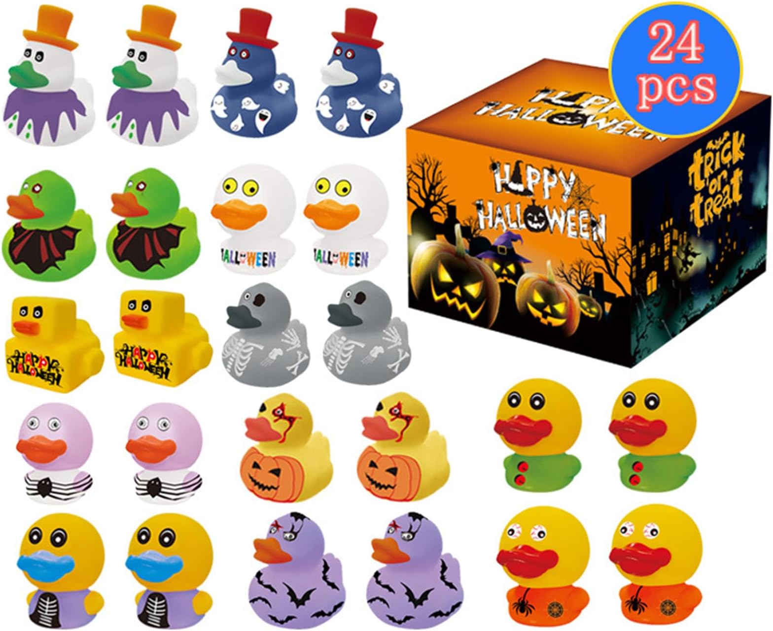 Beauenty Halloween Party Favors Rubber Ducks，24Pcs Bath Toys Duckies for Kids Halloween Decor Trick or Treat Supplies Goodie Bag Fillers Baby Showers Halloween Party Supplies Gifts