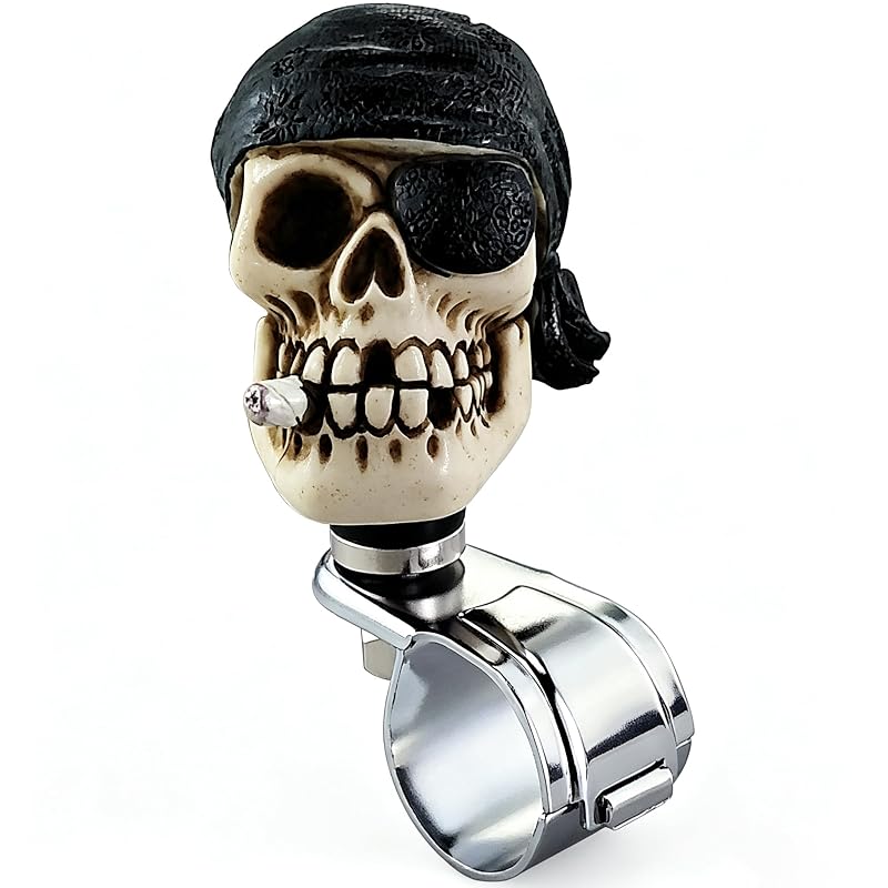 Girador de volante com formato de caveira Lunsom em resina e liga metálica preto para tratores, empilhadeiras e cortadores de grama