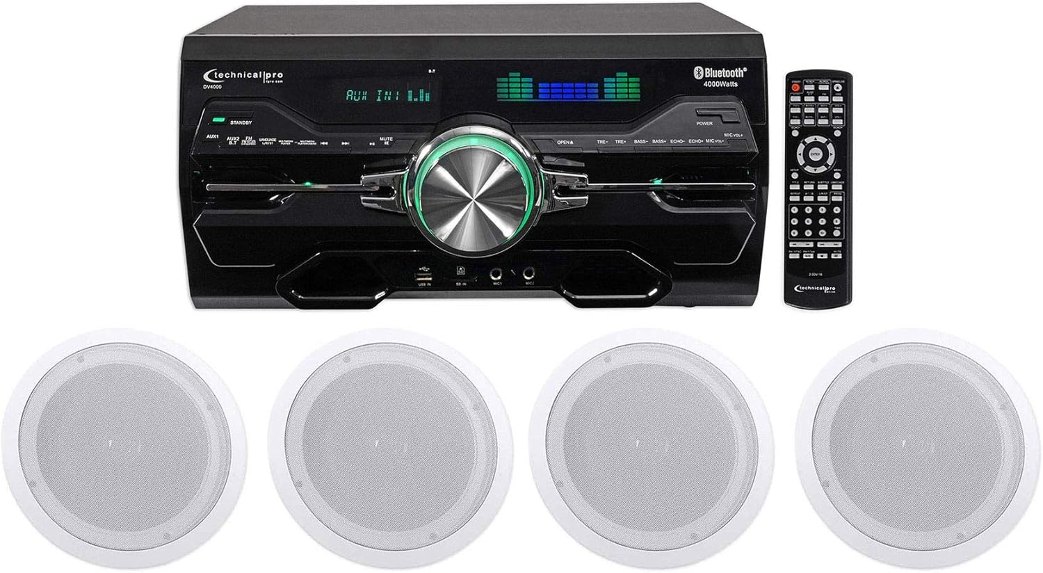 Technical Pro DV4000 4000w Home Theater DVD Receiver+(2) 8" Ceiling Speakers
