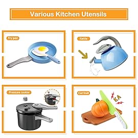 100Pcs Kitchen Playset, Kids Pretend Cooking Play Pots, Pans, Utensils, Cookware, Toy Food Fruits Veggies, with 2 Large Apple - Shaped Storage, Toddler Cooking Learning Gift (Blue