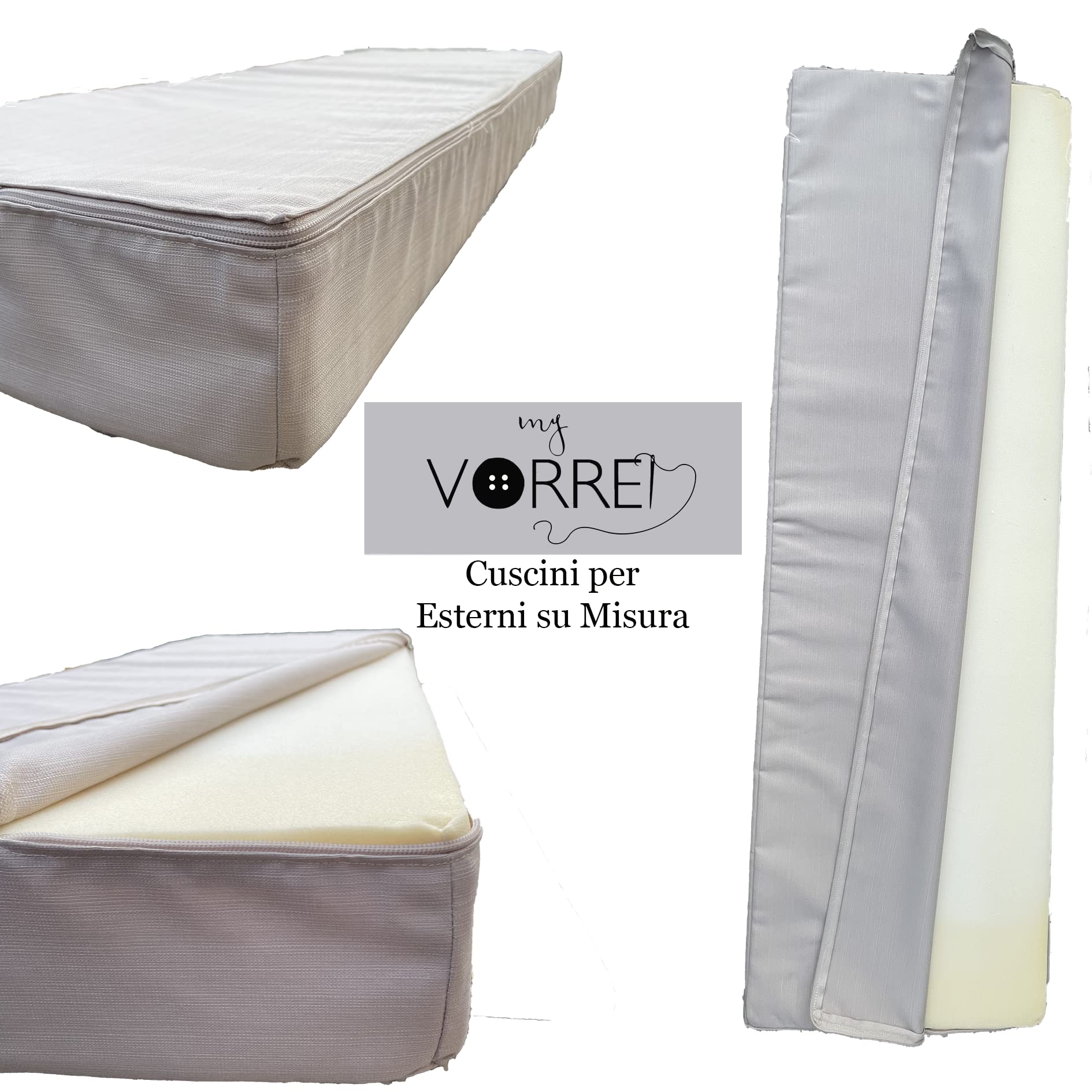 Cuscino Seduta o Schienale per Poltrona per uso Esterno Nautico e Giardini 40x40cm Spessore cm 10, Sfoderabile con Chiusura a Lampo, fodera poliestere 100%
