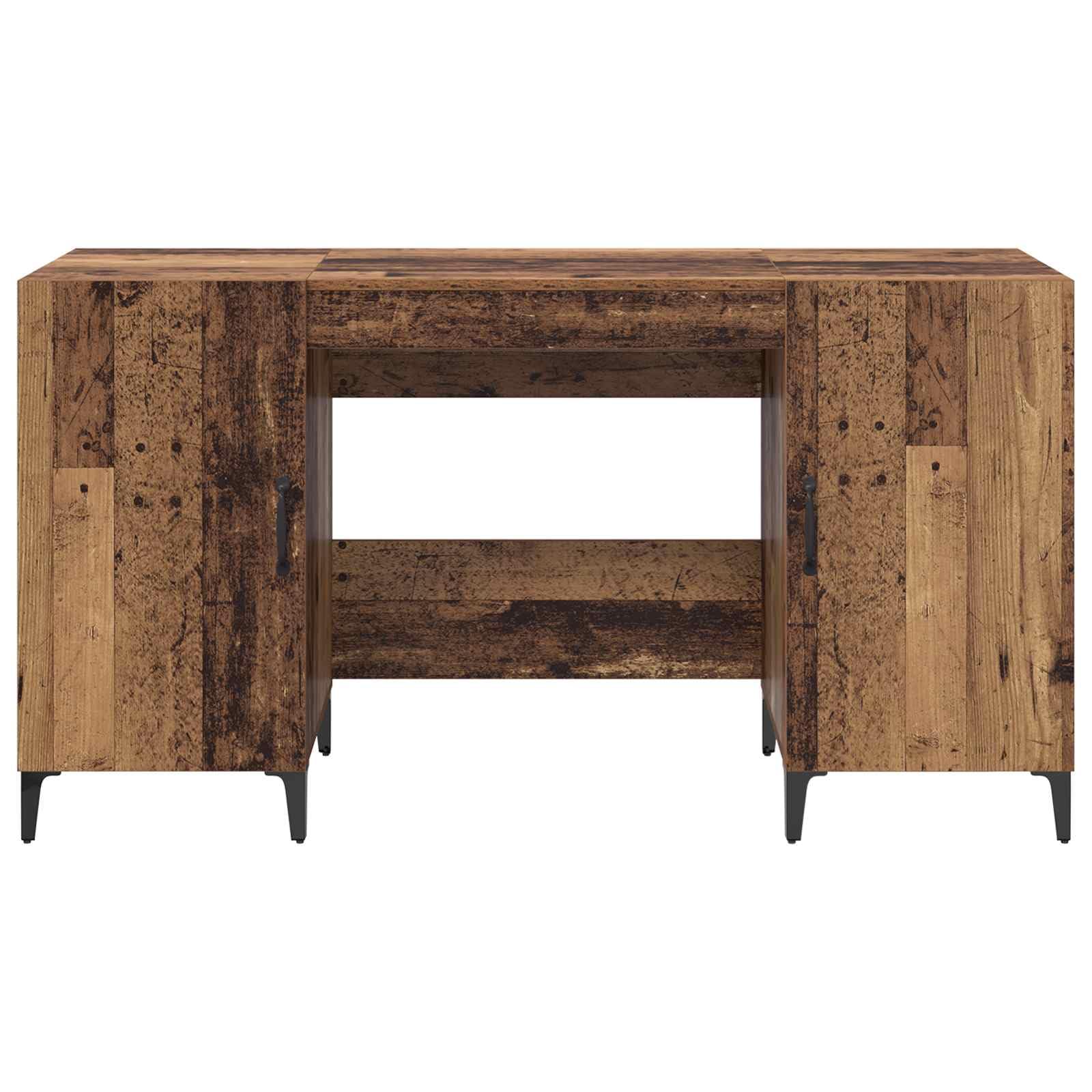 Escritorio con puerta de aspecto de madera recuperada, 140 x 50 x 75 cm, 2 puertas, metal negro, para ordenador, oficina, oficina, espacio de almacenamiento, gestión de cables