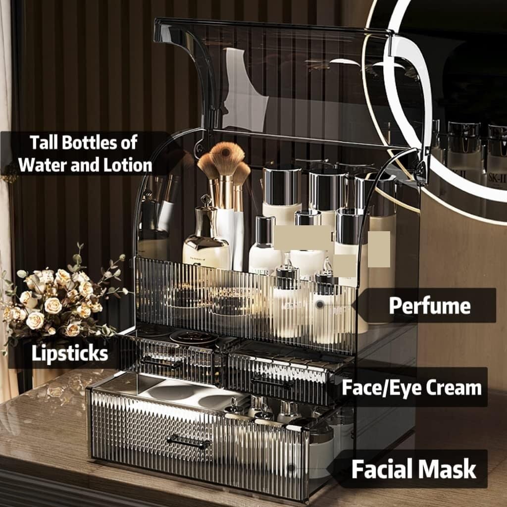 Kosmetik Make Up Organizer Make-up-Aufbewahrungsbox, Acryl-Kosmetik-Aufbewahrungsvitrine Mit Schubladen, Make-up-Organizer-Box Wasserdichter Abdeckung Schmink Beauty Zubehör