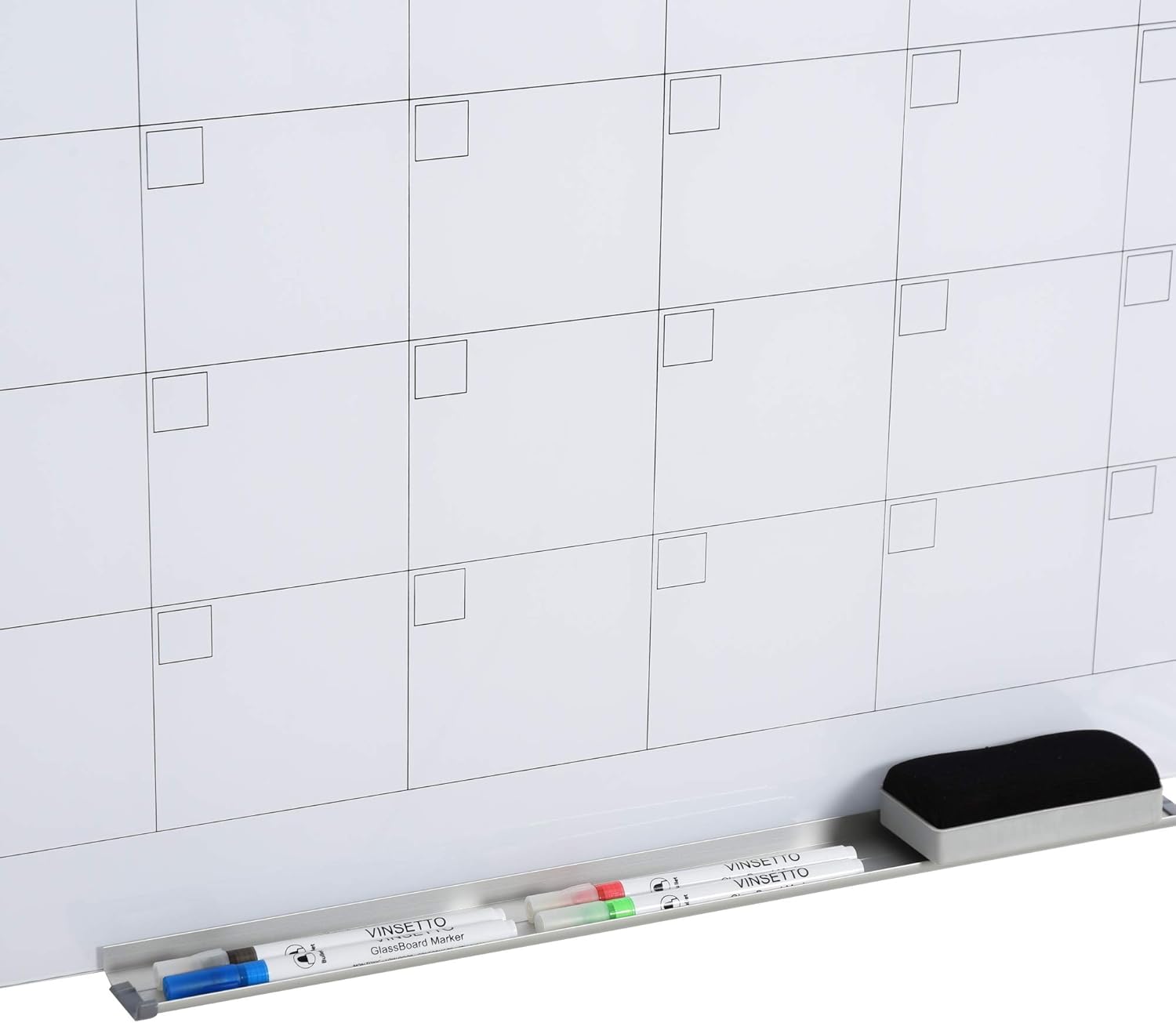 Vinsetto 35"x23" Dry Erase Wall Calendar Glass Whiteboard Monthly Planner for Homeschool Supplies & Home Office Organization with 4 Markers and 1 Eraser,Frameless