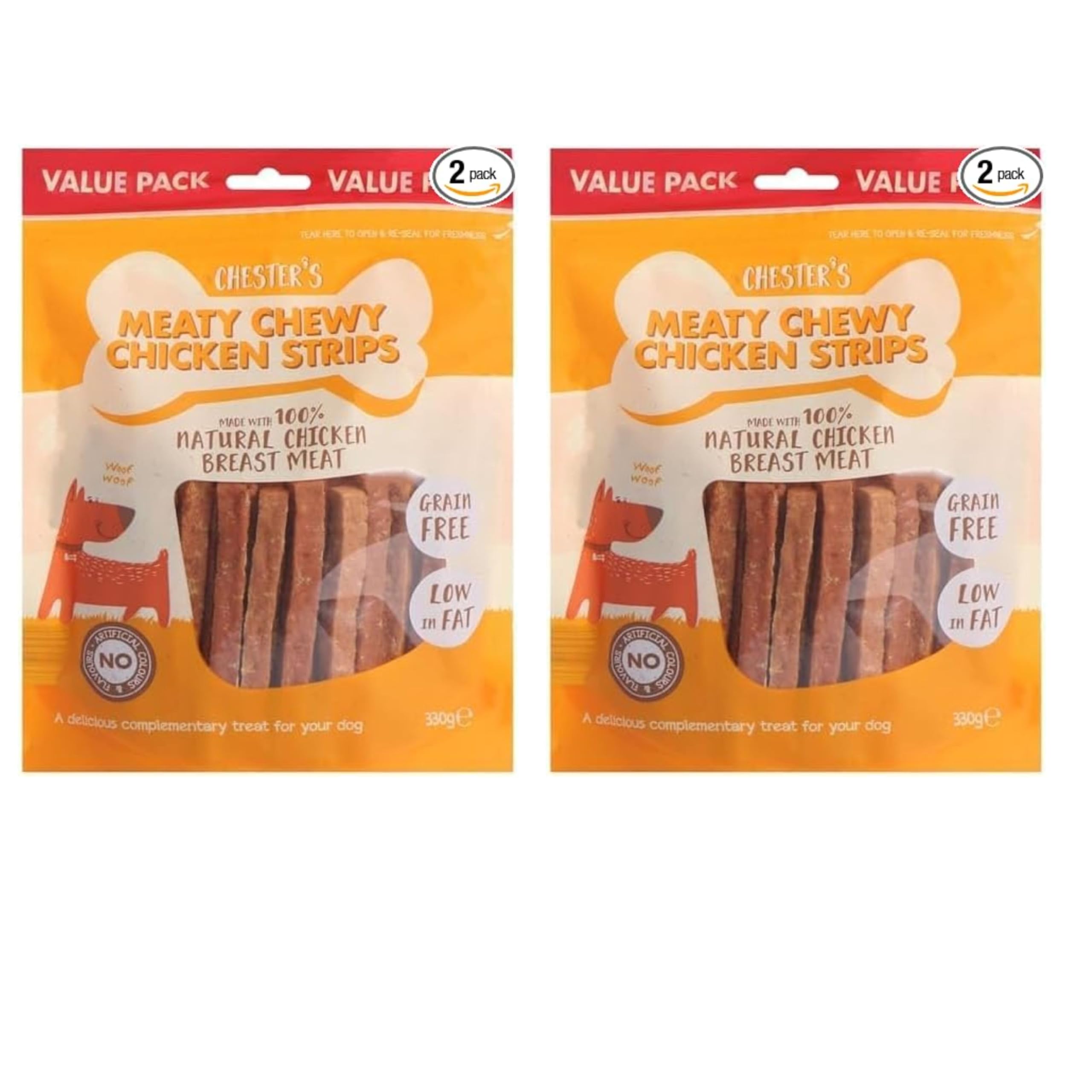 Chesters Meaty Chewy Chicken – Natural Chicken Breast Meat Treats for Dogs, High Protein Pack of 2 (Chicken Strips)