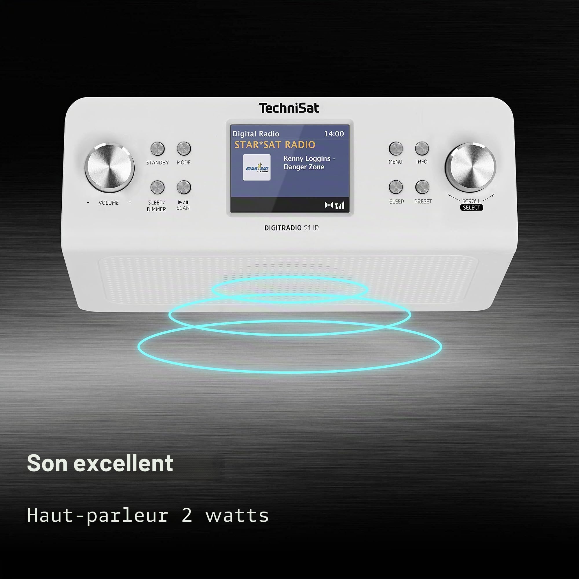 TechniSat DIGITRADIO 21 IR – Radio de Cuisine encastrable Dab+/FM/Internet (Bluetooth, Haut-Parleur Mono 2 W, écran Couleur 2,8", Horloge avec réveil) Blanc