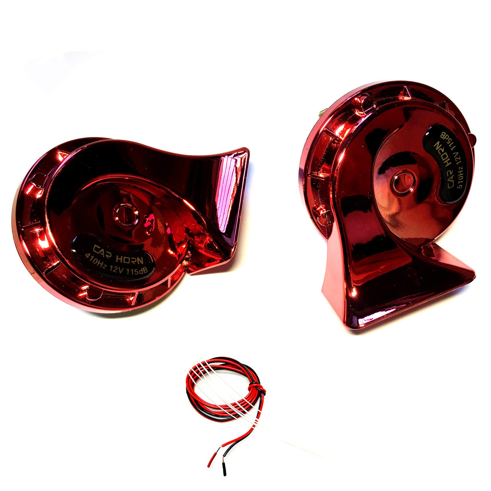 Viping car horn truck horn 115DB electric horn air horn dual tone snail horn rose red waterproof horn tweeter and bass horn with metal bracket suitable for any 12V Moto Vans ships trucks etc