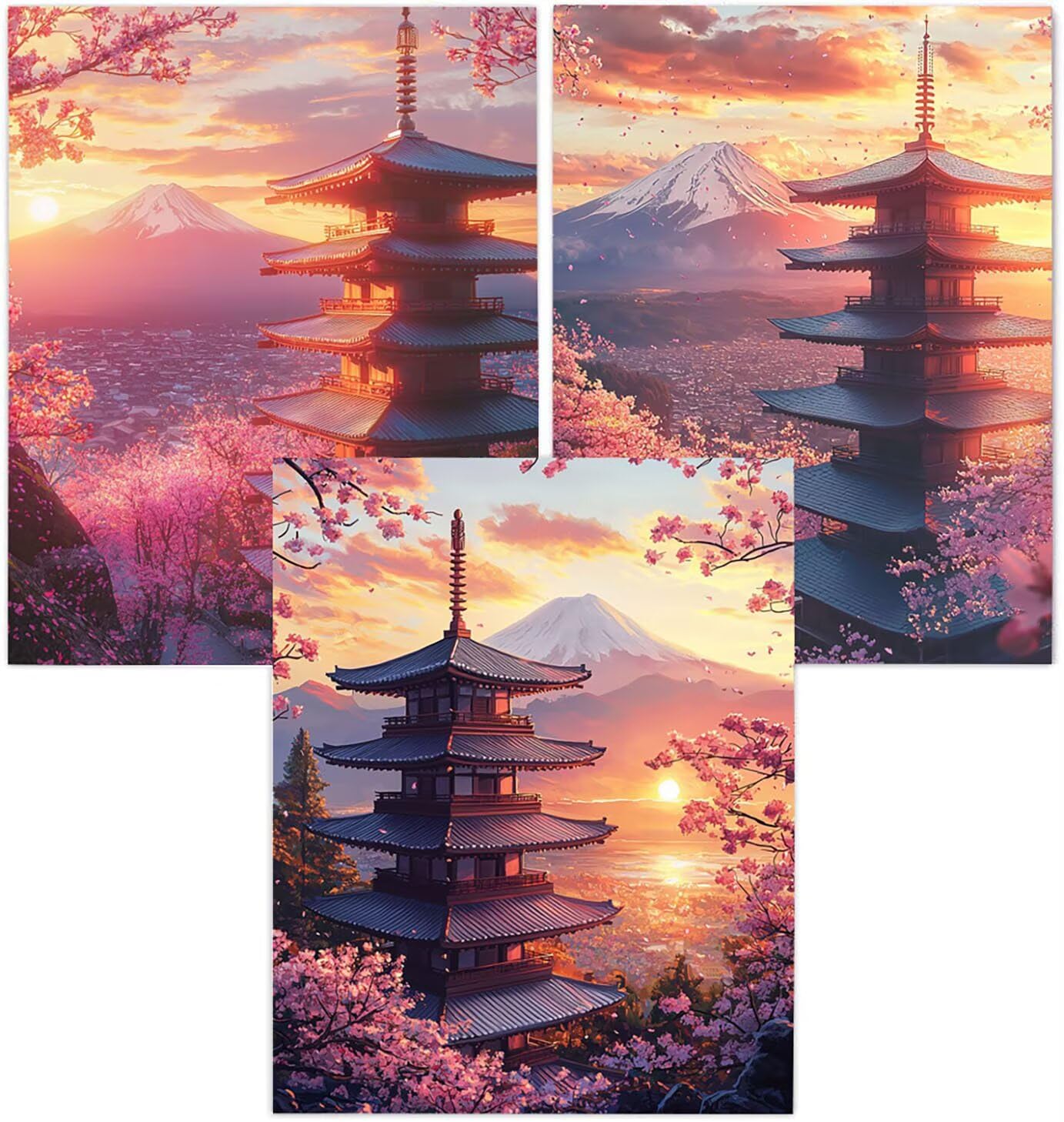 Generico Cnyaunfi 3 Pezzi Paesaggio Pittura Diamante Fai-Da-Te, 5D Rosa Diamond Painting Kit Completo per Hobby Creativi Adulti, Per La Decorazione Della Parete Di Casa 70x90cm YF-3111