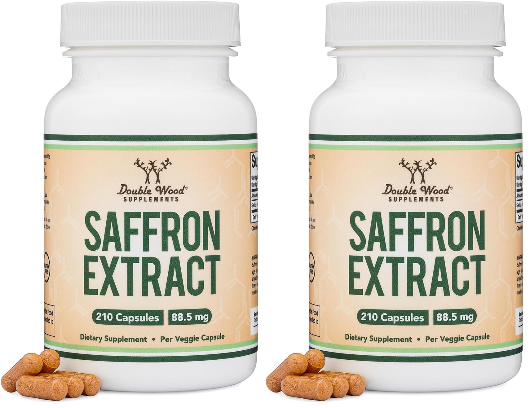 Saffron Supplement for Focus - Saffron Extract 88.5mg Vegan Capsules (210 Count) – Supports Focus and Vision, Including Retina and Lens – Herbal Dietary Supplement by Double Wood (Pack of 2) 210 Count (Pack of 2)