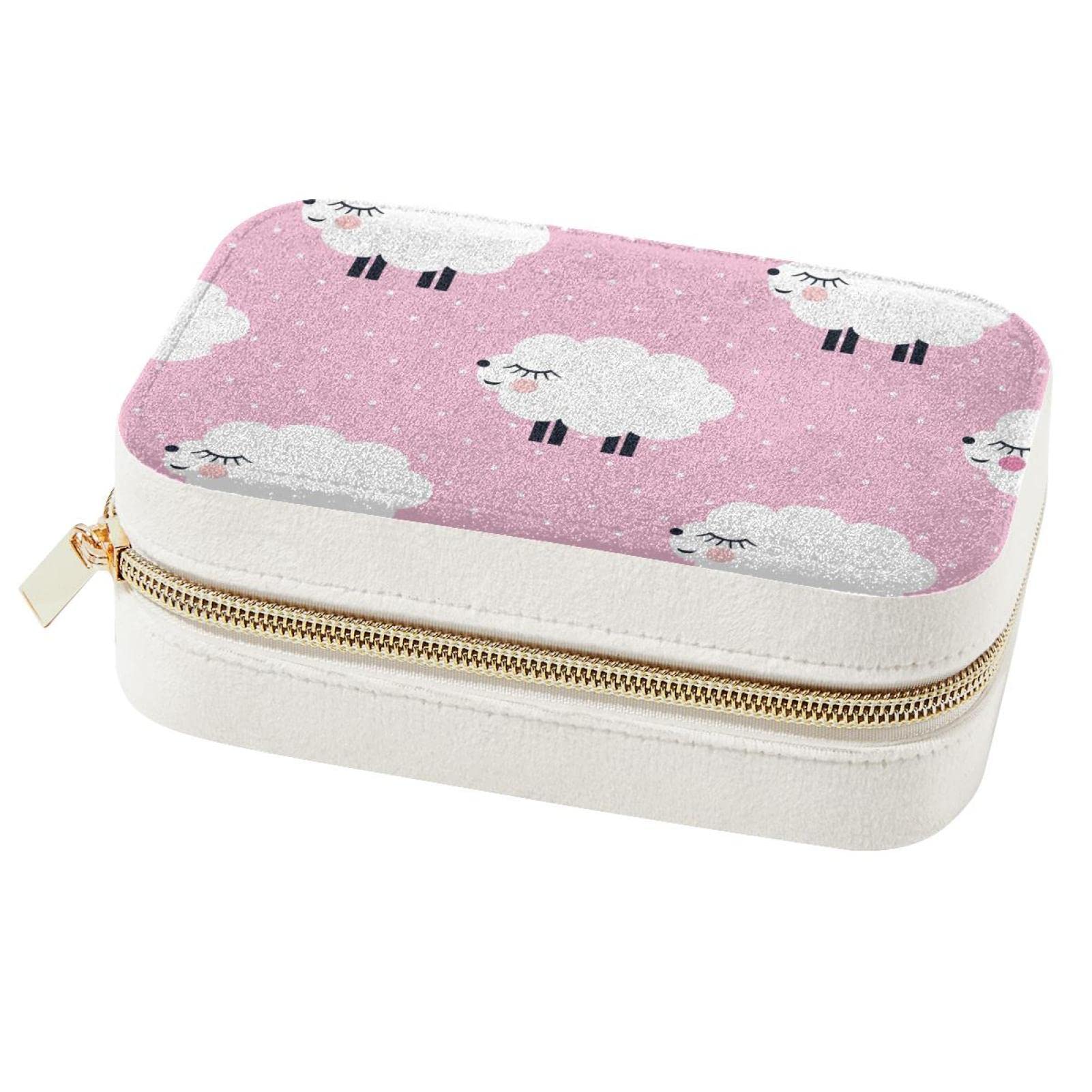 Boîte à bijoux de voyage mouton rose pour bagues et colliers