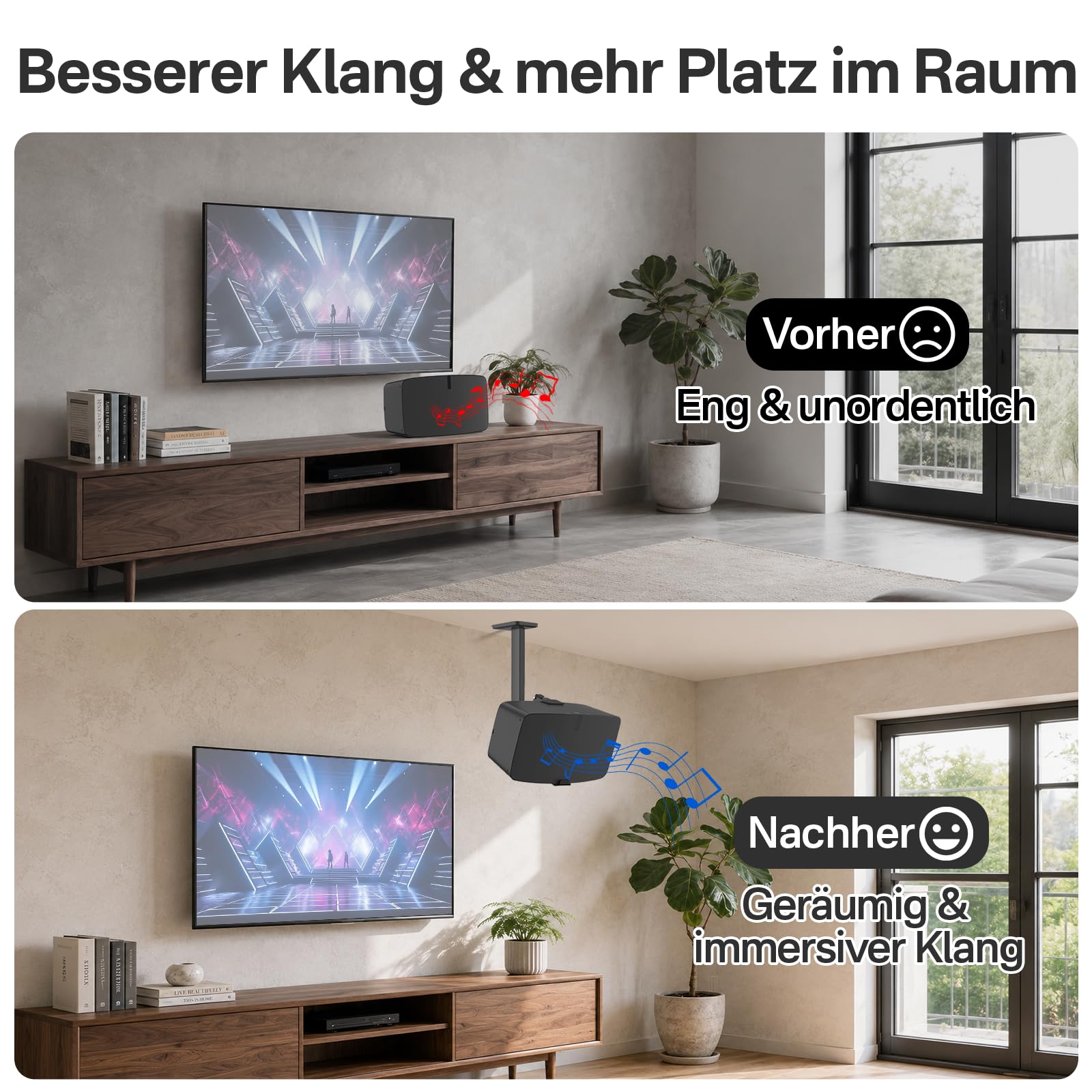 Supporto da soffitto per Sonos Five & Sonos Play 5 Gen 2, inclinabile e orientabile, robusto materiale metallico fino a 13,6 kg, con cuscinetti antigraffio, materiale di fissaggio a parete incluso