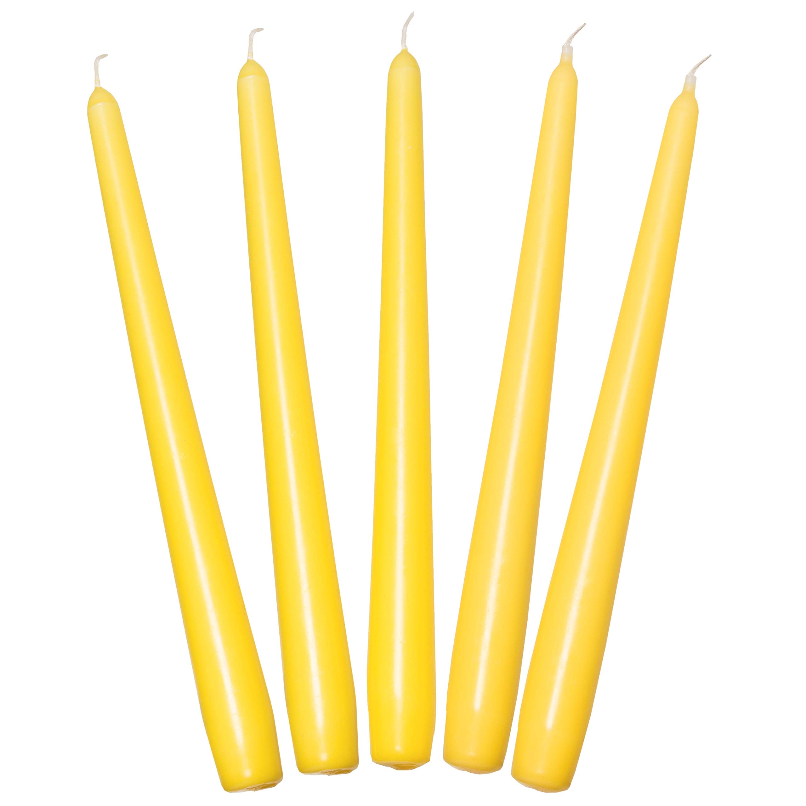 Deli Supplies Dinner Party Christmas Table Decor Bistro Candles Non Drip Tapered 9” 24cm Tall Taper Candle 7 Hour Burn Time Smokeless and Dripless Quality Wax (Yellow, 5)