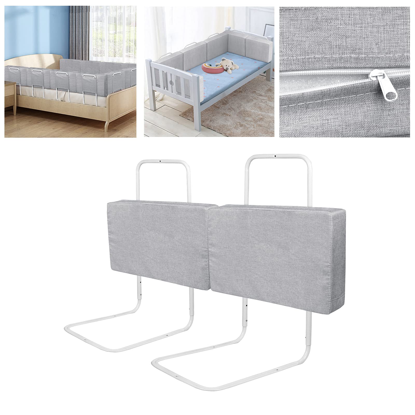 ACXIN 3 x Rejillas de cama para bebés, protección contra caídas, altura ajustable, para cama familiar y cuna (60 cm, gris)