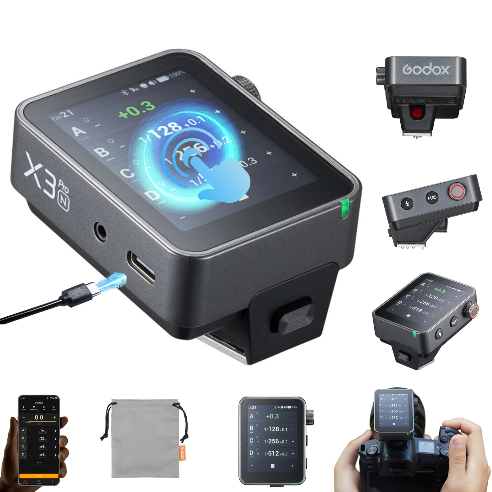 Godox X3 Pro-N X3Pro N TTL Wireless Flash Trigger for Nikon, 2.4'' LCD Touchscreen,Built-in 2930mAh Li-ion Battery,2.4GHz Wireless X System with 3 Pro Shooting Modes,APP Support,USB-C Fast Charging-image-19