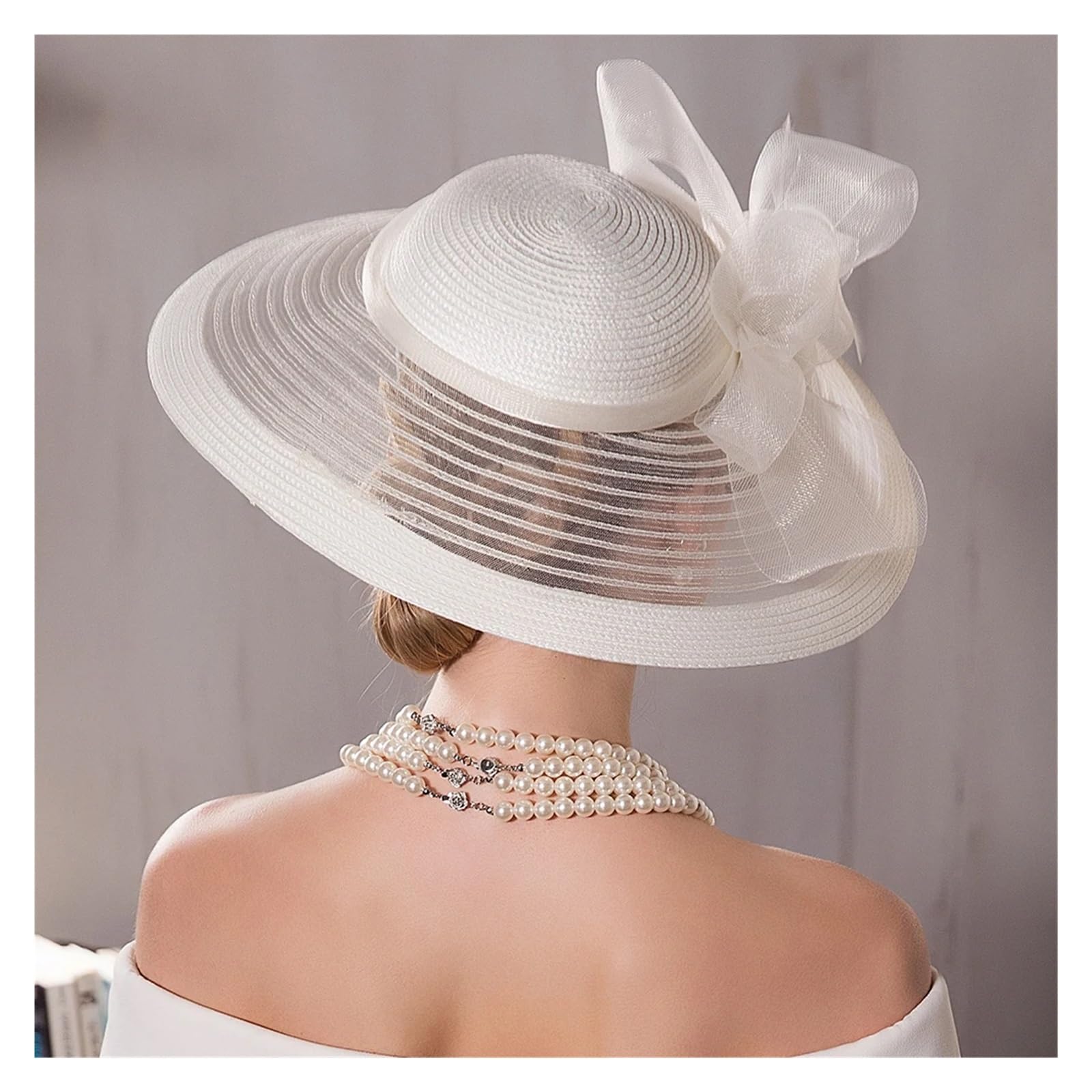 Chapeau De Mariage Elegante Cappello da Cerimonia del tè Kentucky, Bianco, for Donna, a Tesa Larga, Stile Fedora, for Abito Chiesa(Deep Blue)