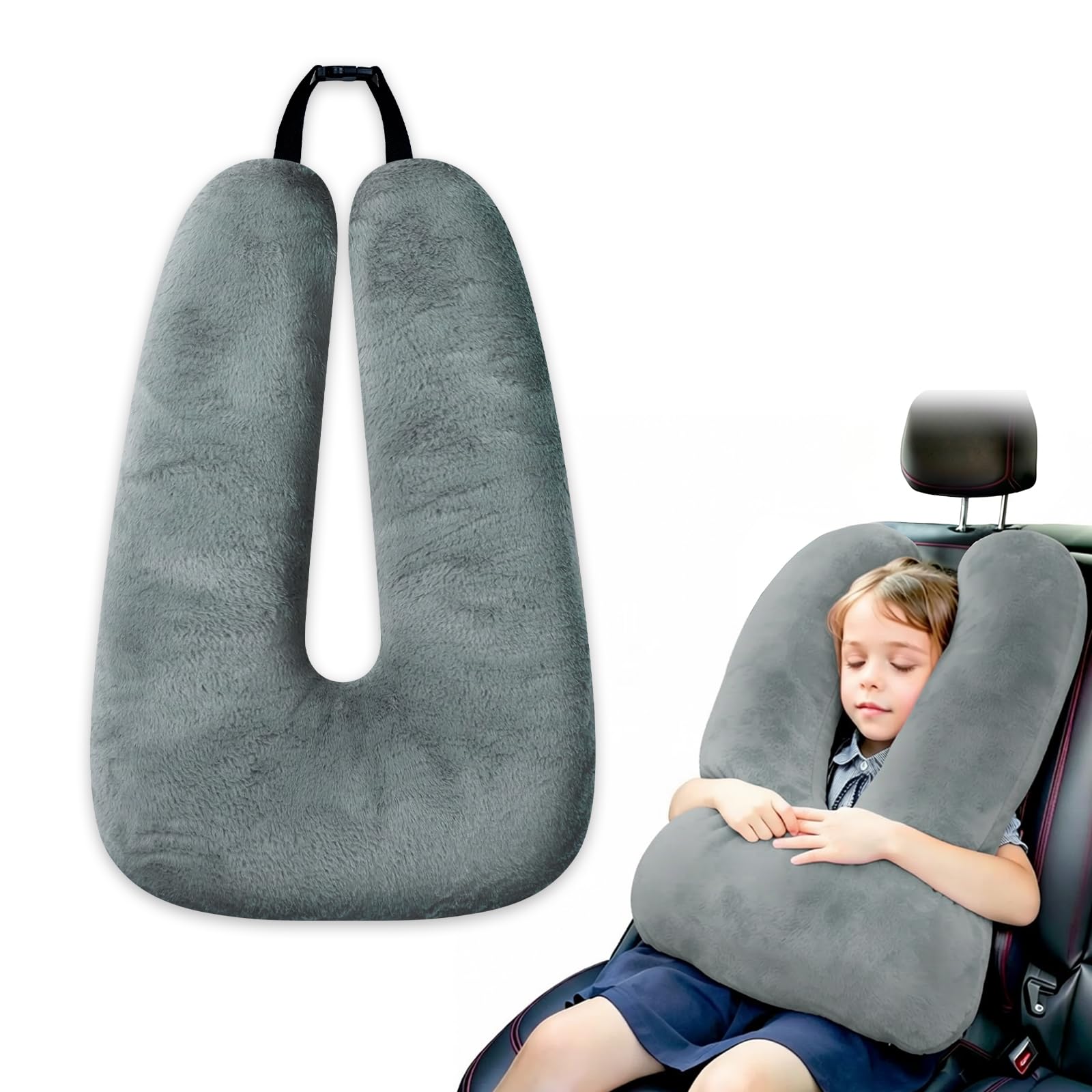 Almohada de viaje para niños de 3 a 7 años para coche y avión, almohada suave para el cuello para niños para viajar en el asiento del automóvil, proporciona doble apoyo para la cabeza y la barbilla de