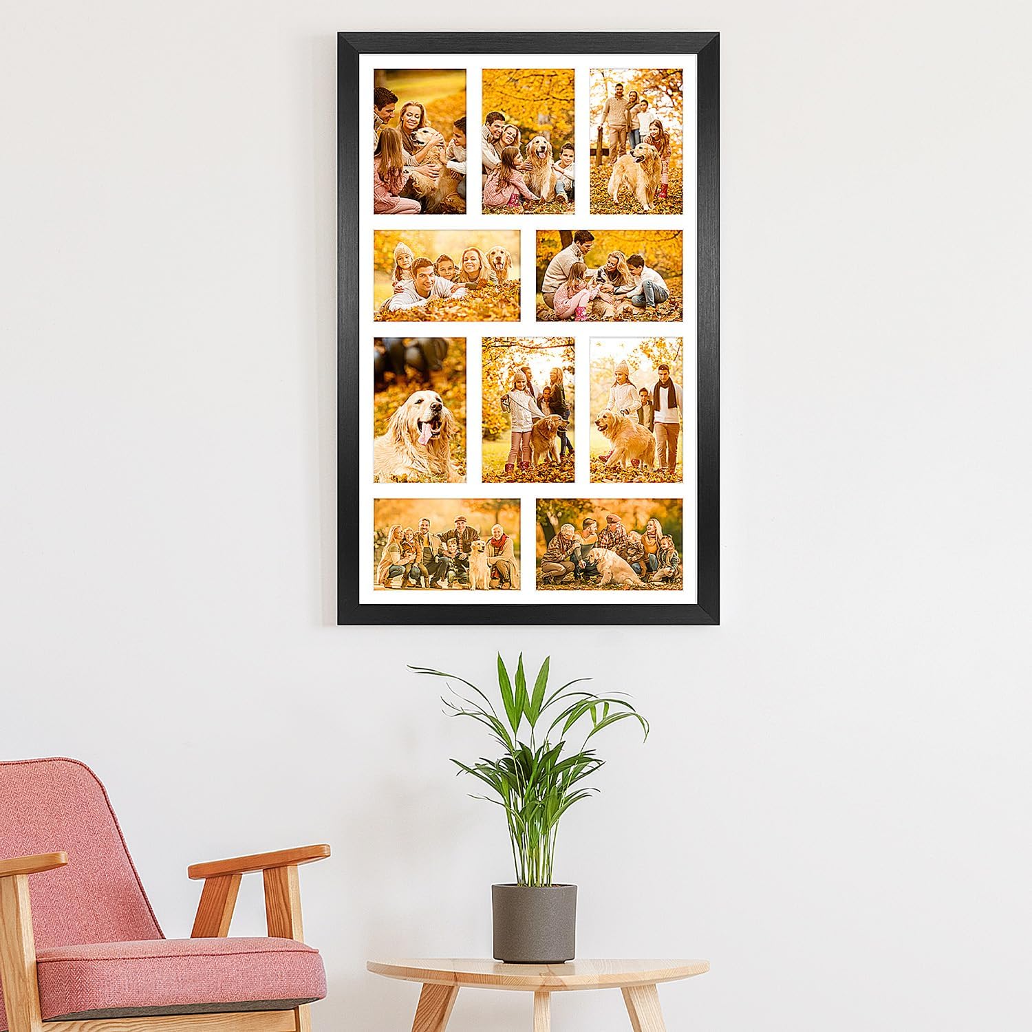 13x21 Collage frame with 10 Openings 4X6 Pictures, Multiple Picture Frame with Mat, Wall or Tabletop Decor, Black Wood Grain,2 Pack