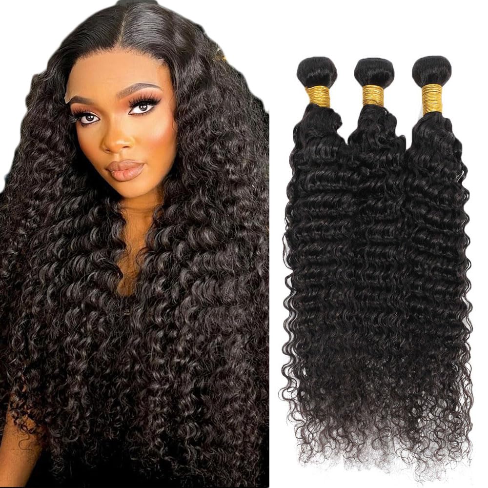 #1B Natural Black Bundles Human Hair Extensions Deep Wave Brasilien Extension Cheveux Unprocessed Brazilian Virgin Hair Weave 3 Bundles Total 300g For Waman 20 22 24 Inch