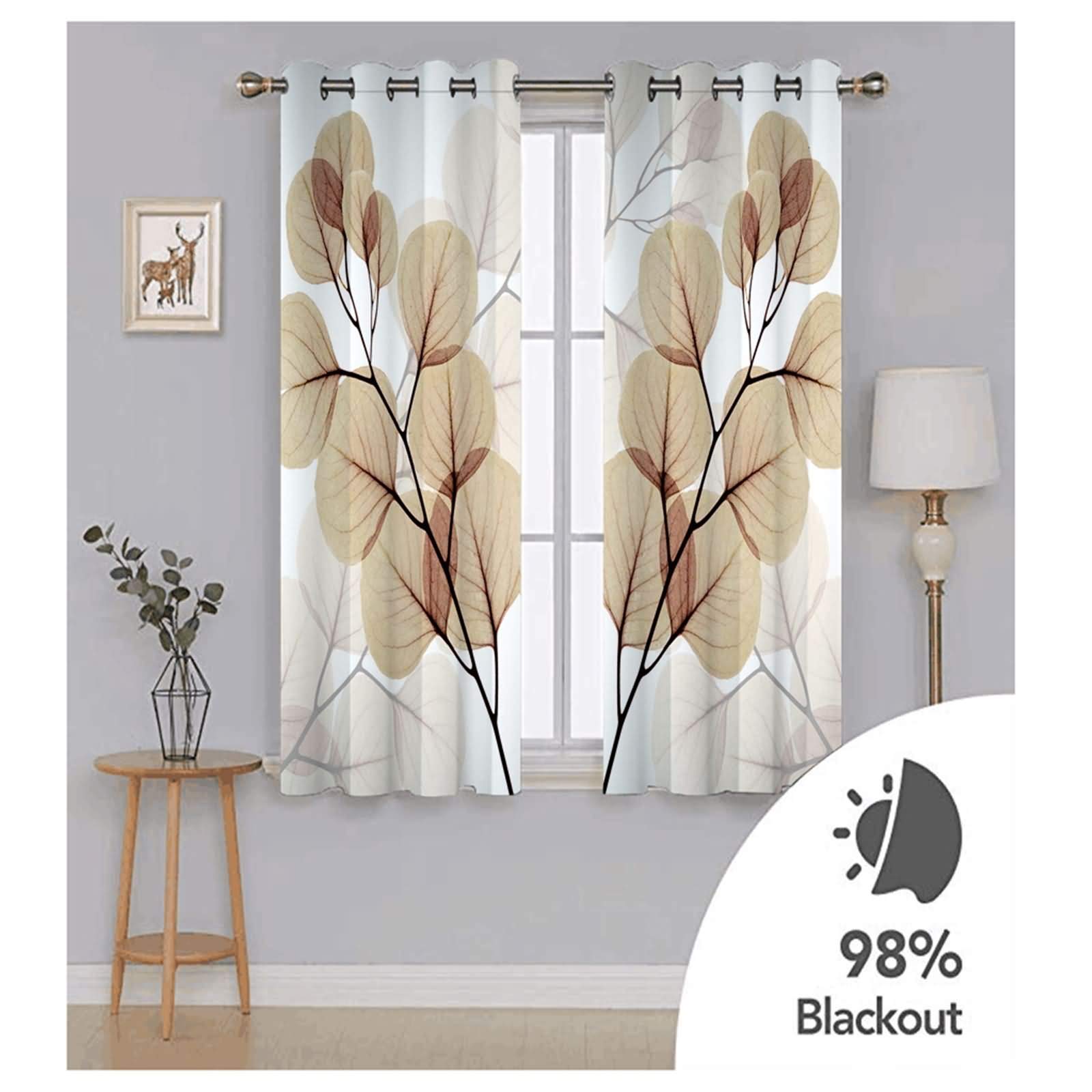 Zasłony zaciemniające do pokoju dziecięcego z oczkami 214 x 214 cm, zasłona poliestrowa sypialnia nieprzezroczyste liście