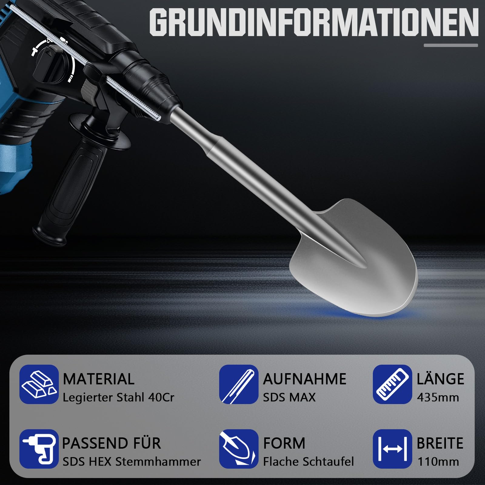 SDS Max Burin à pelle 110 x 450 mm Max Burin asphalte avec coffret en plastique