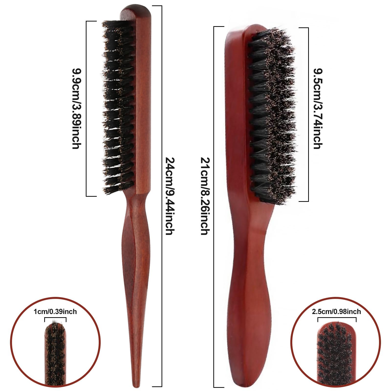 Sularpek 2 Pcs Cepillos de Cerdas de Jabalí, Cepillo Para el Cabello de Jabalí, Peine de Salón para Moño, Cerdas Naturales Suaves, Grandes y Pequeños, para Peinar el Cabello y la Barba