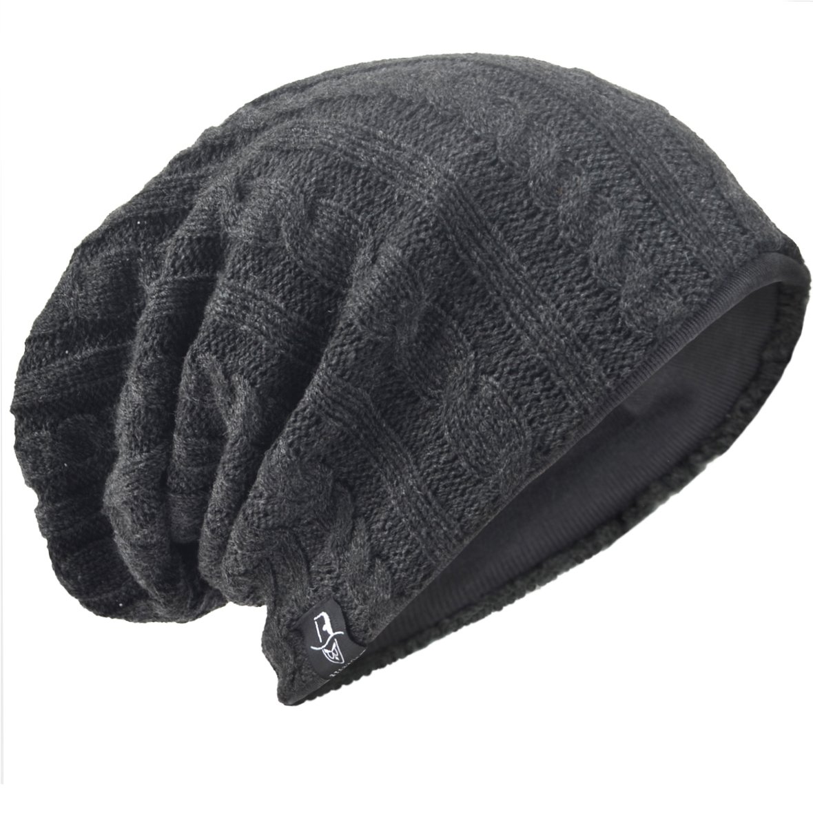 Hisshe Men's Cable-Grey Slouch Beanie Winter Ski Baggy Hat B09 (Cable-Grey)