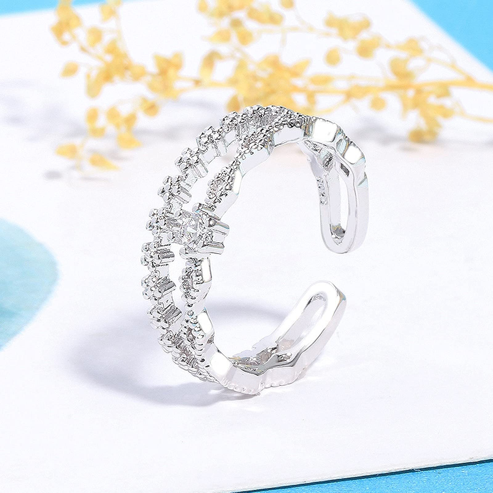 Anello aperto regolabile in argento 925 con strass per donna, gioielli semplici