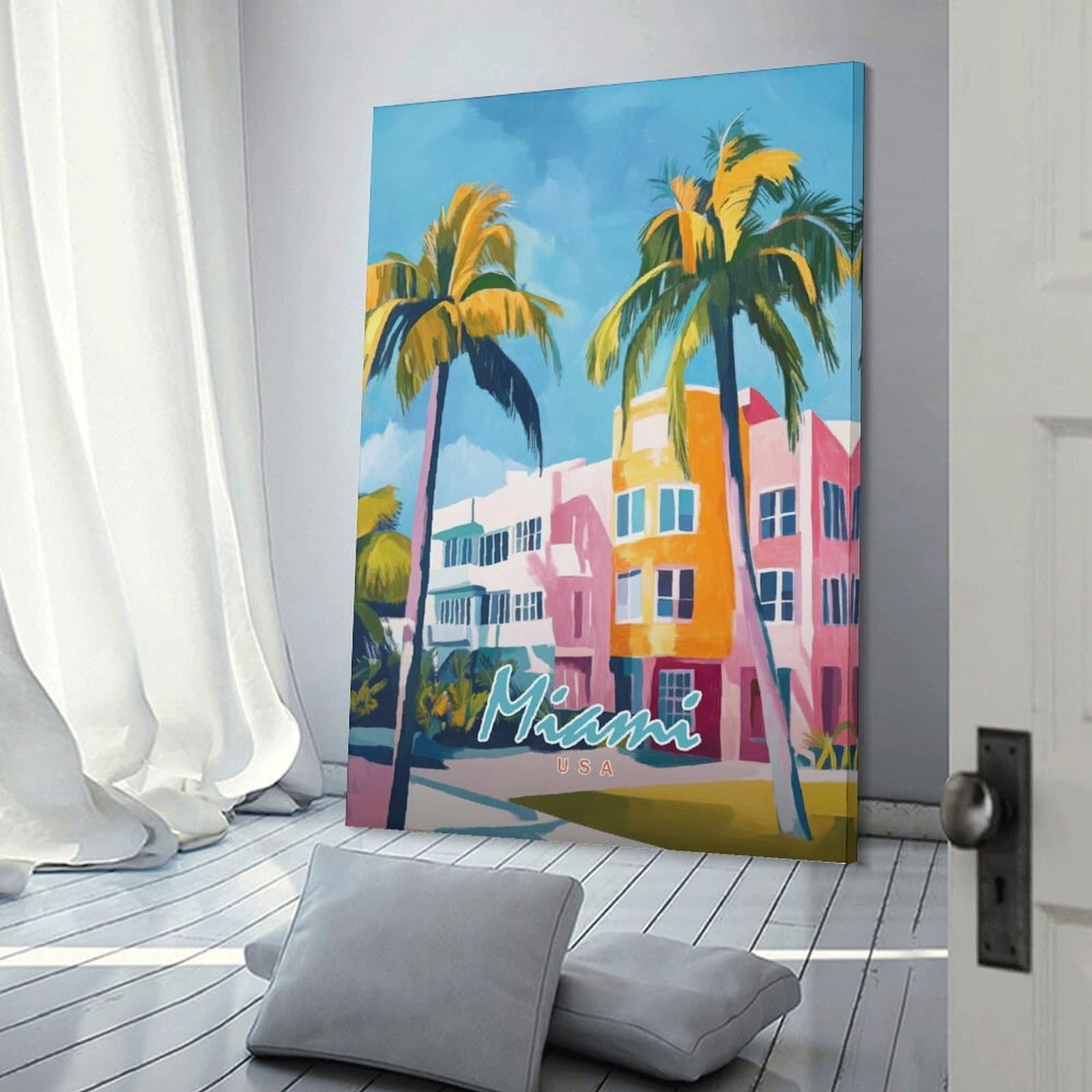 Junmoney Wall Art Print Miami Beach Art Print, 24x36inch(60x90cm), for Bedrooms, Workspaces And Everyday Interiors, Stylish Home Artwork for Focal Walls