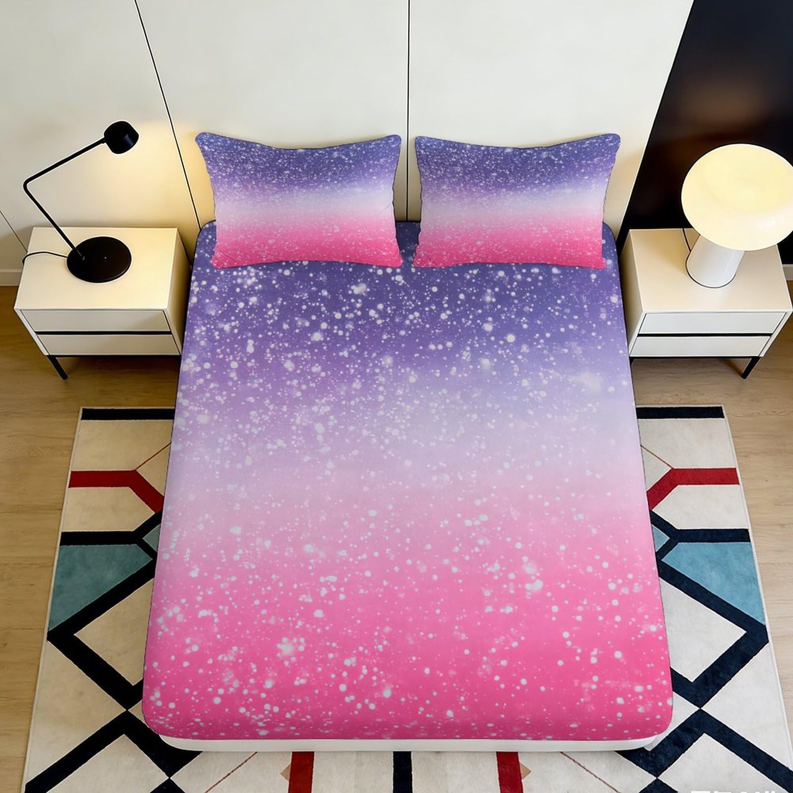 3D Printed Galaxy Starry Sky Fitted Sheet Microfiber Soft Breathable Cosmic Nebula Mattress Cover for Bedroom Dormitory Guest Room Mattress Protection 160x200x25cm