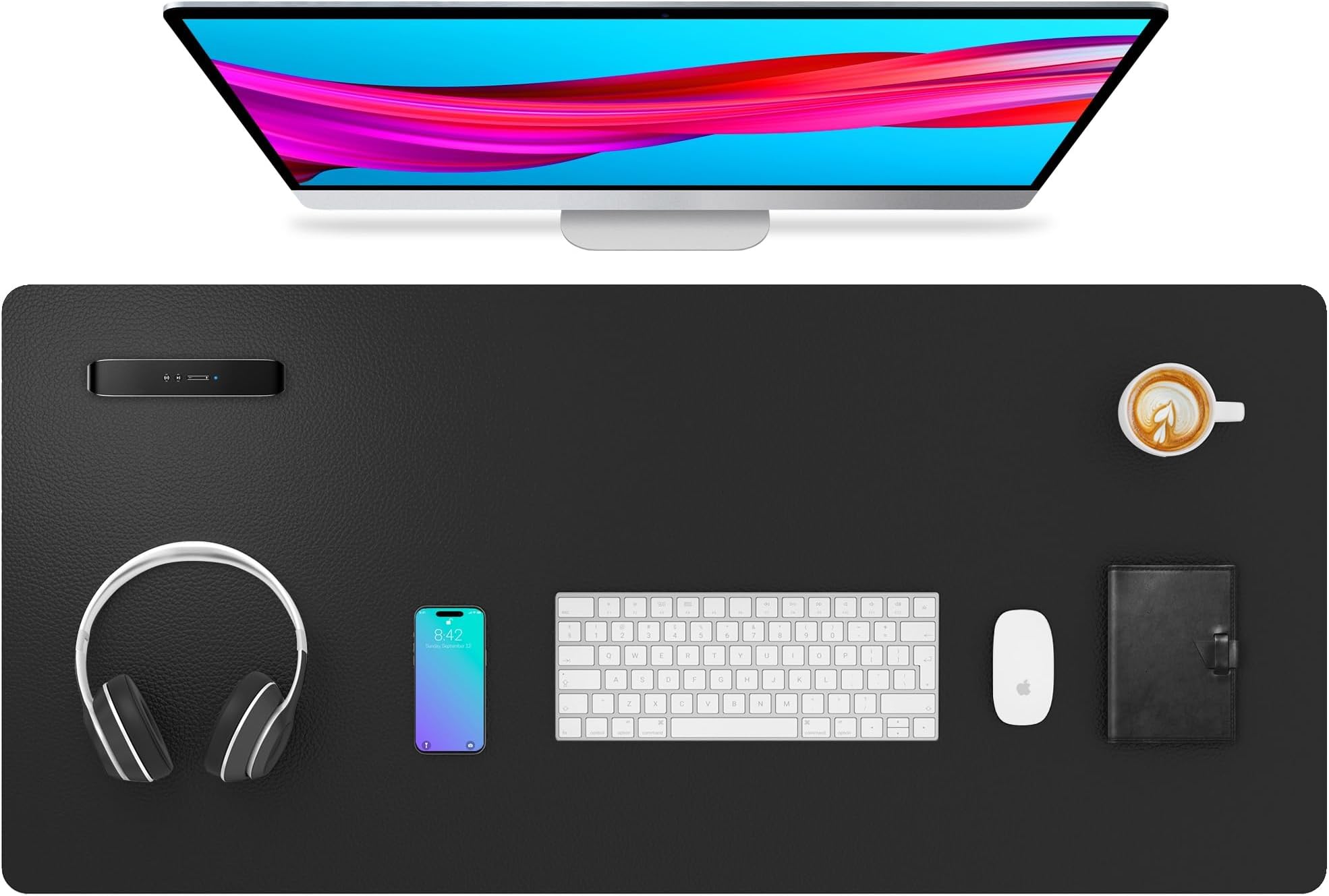 Aothia Leather Desk Pad Protector, Mouse Pad, Office Mat, Non-Slip PU Leather Blotter, Laptop Pad, Waterproof Writing Pad for Office and Home (Black, 36" x 17")