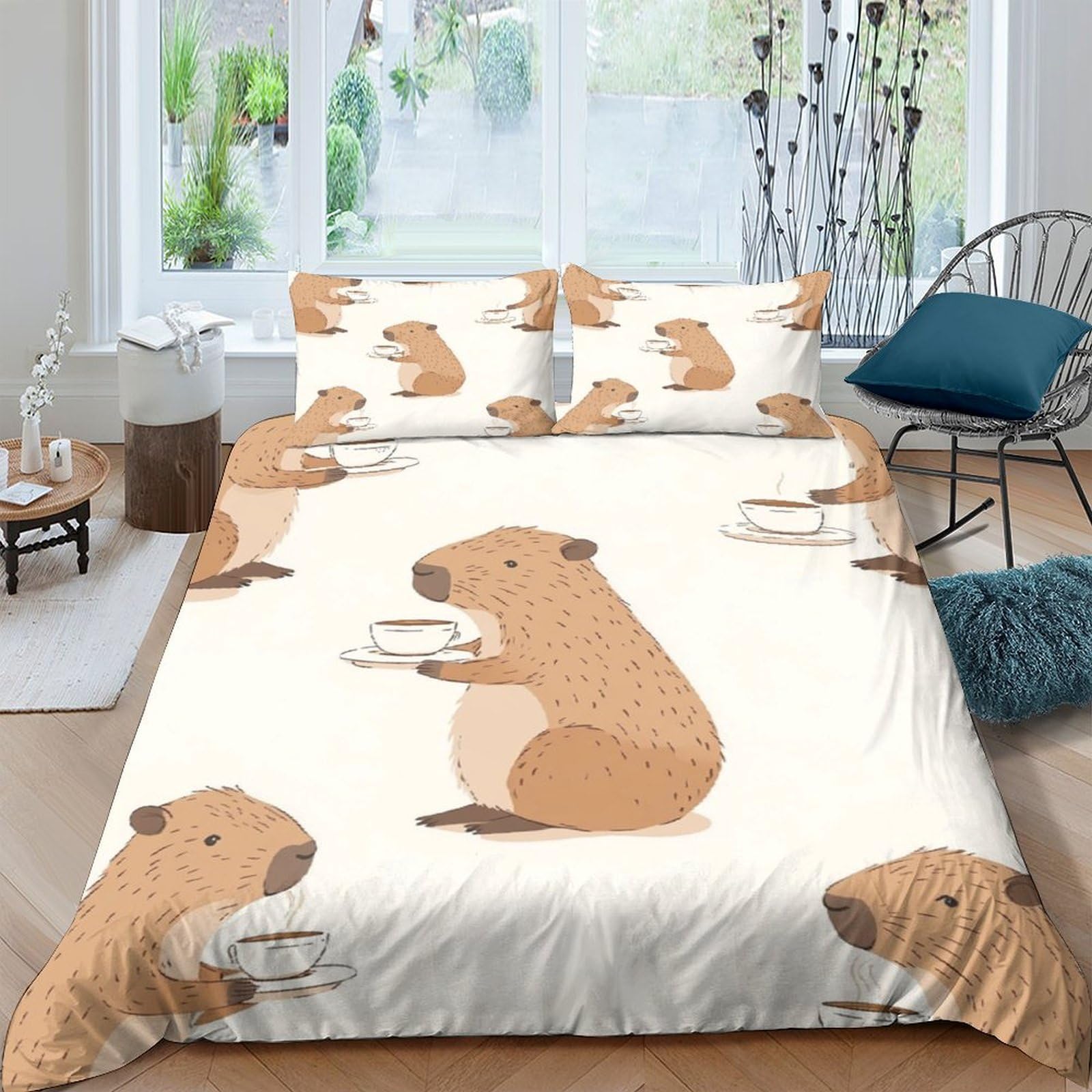 Ctjqhvkz Style-2 3D Printed Capybara Animal Fitted Sheet Microfiber Soft Anti-Slip Cartoon Bed Cover For Bedroom Dorm Easy Care Decor Single（135X200cm）