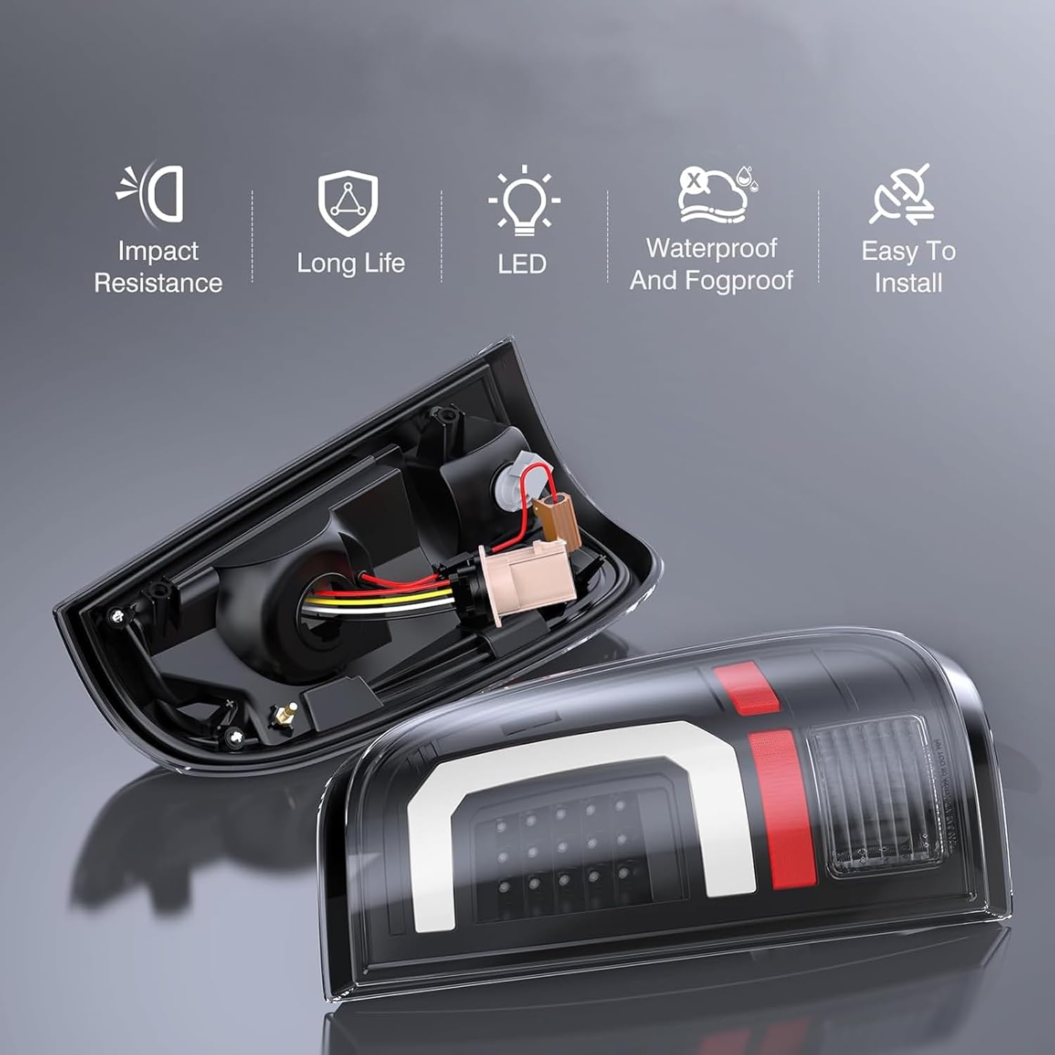 led tail light assembly compatible with 2008-2016 ford f250 f350 f450 super duty rear oe replace fo2800208 fo2801208 smoke lens