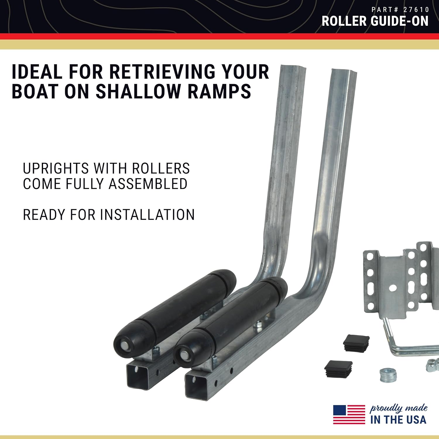 CE Smith - 27610 Roller Guide-On with End Caps - Sturdy Replacement Part for Boat Trailers - 9"