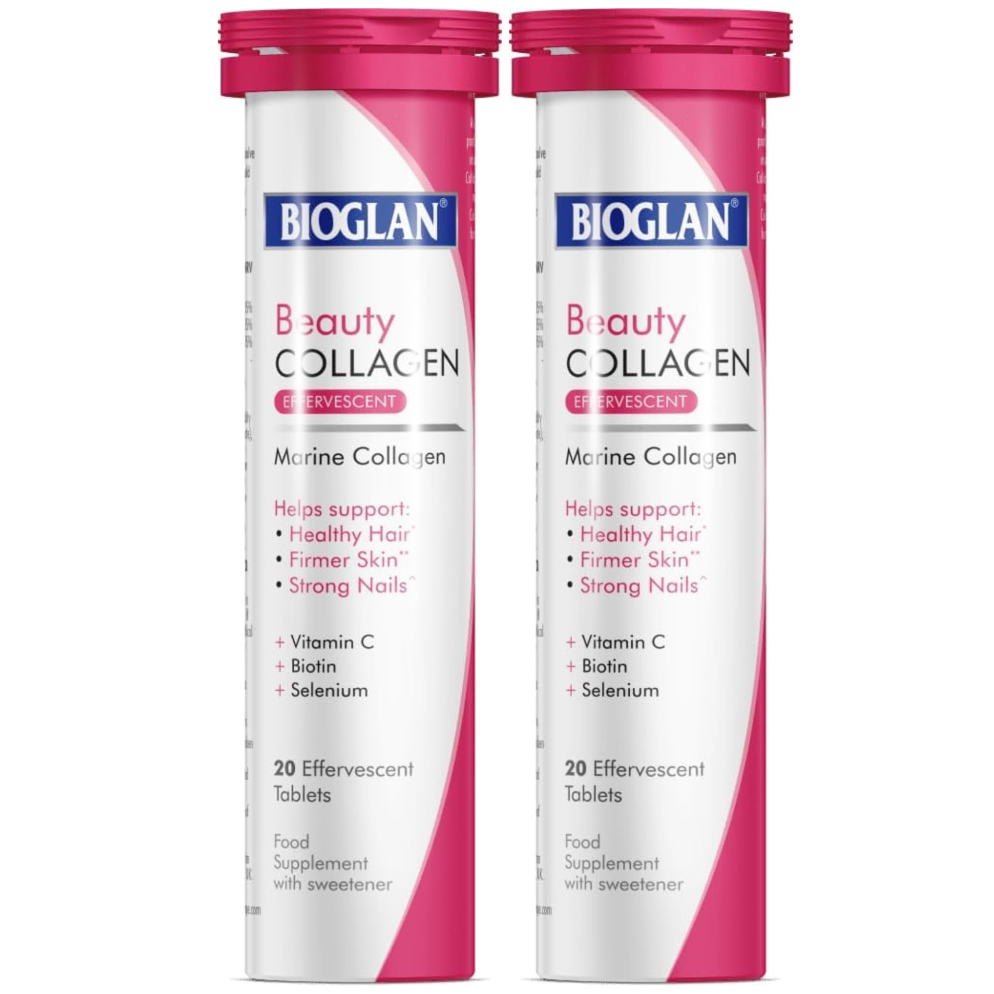 Collagen Effervescent | 1000mg | Hydrolysed Marine Collagen | Biotin | Selenium & Vitamin C | 20 Berry Flavoured Effervescent Pack of 2