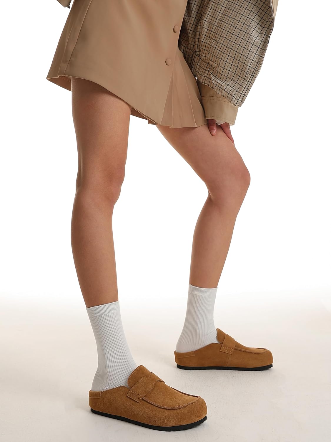 Women's Suede Mules Genuine Leather Clogs Closed Square Toe Slip On Durable Clogs for Women Footwear Non-Slip Outsole Comfort Shoes for All Season Casual Daily - Image 7