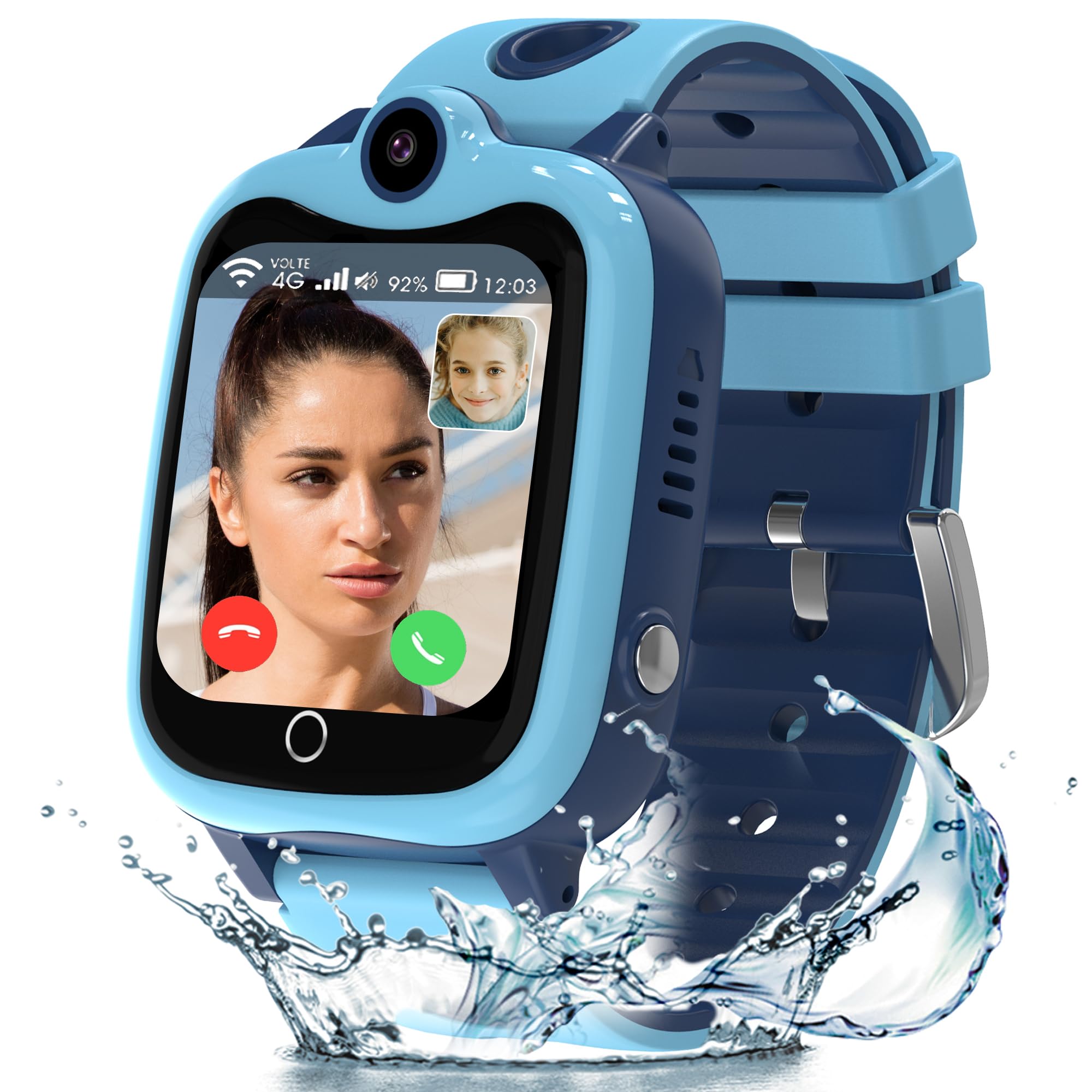 Reloj Inteligente Niño, 4G Reloj GPS Niños Localizador y Llamadas con Videollamada Smartwatch Niños Teléfono Impermeable SOS Móvil Juego Voz Chat Despertador Clase Modo, Reloj Niños Estudiante Regalo