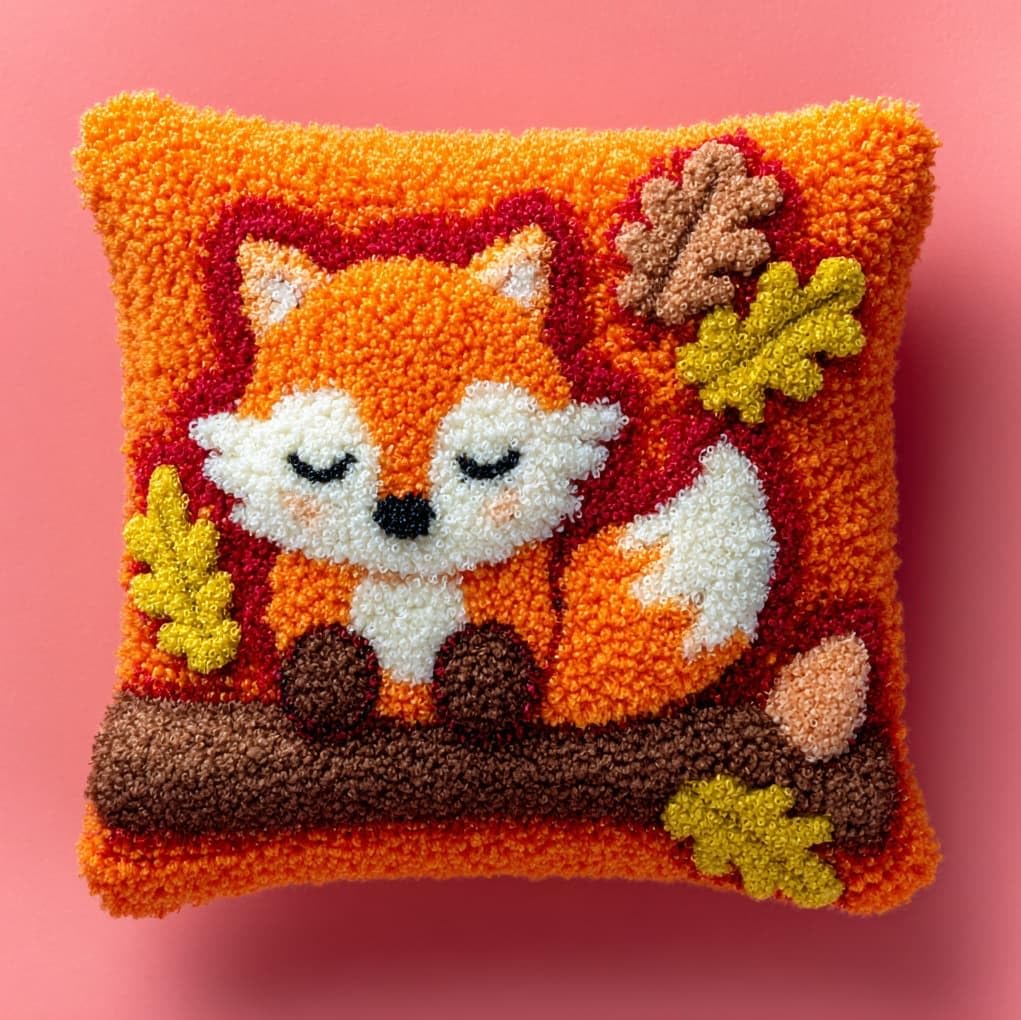 WallustrioaW Latch Hook Pillow Kits Cushion,Animal Little Fox